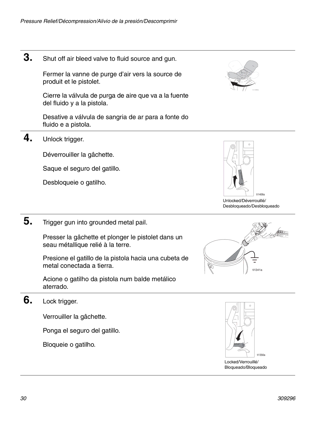 Graco Inc 309296F manual Unlocked/Déverrouillé Desbloqueado/Desbloqueado 