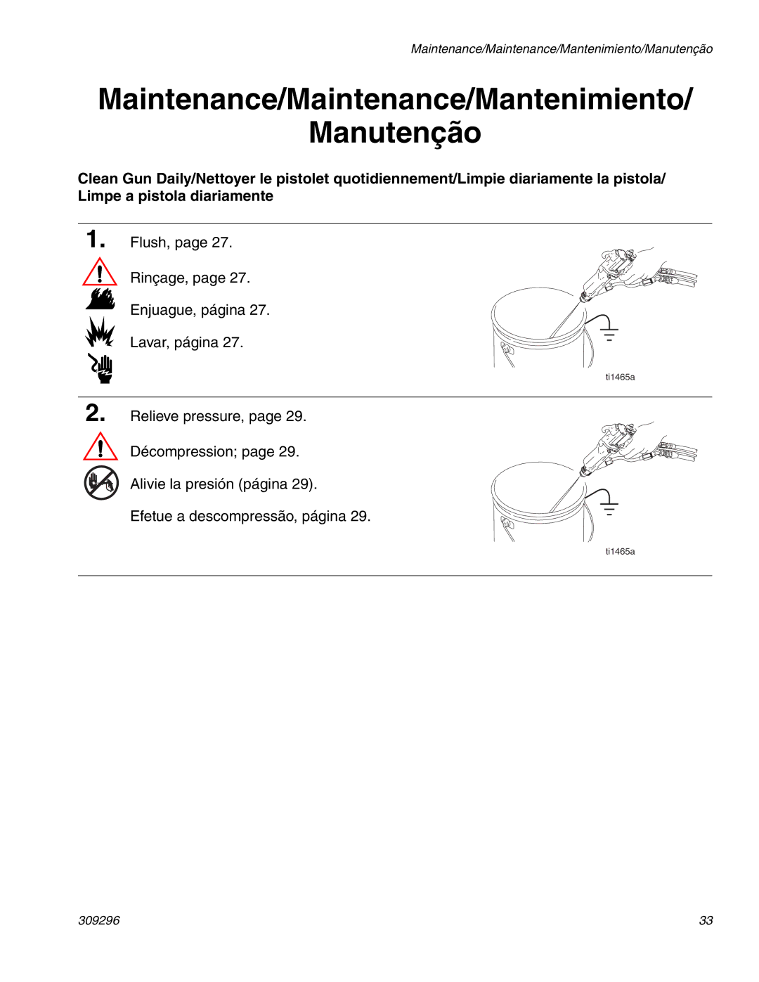 Graco Inc 309296F manual Maintenance/Maintenance/Mantenimiento Manutenção 