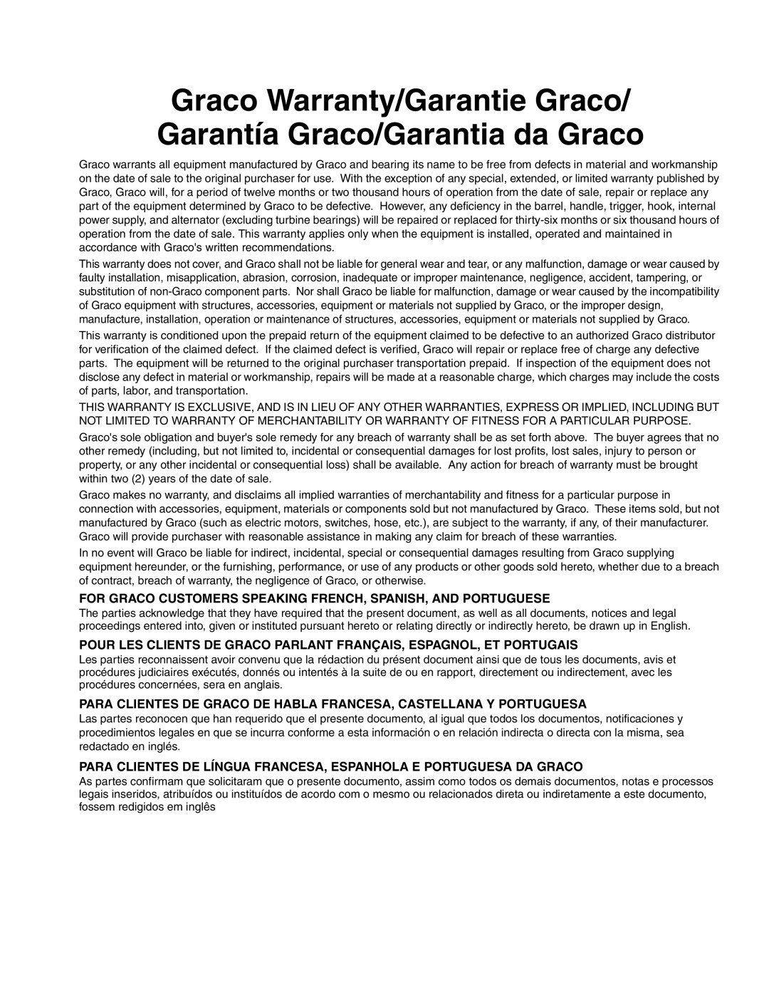 Graco Inc 309296F manual For Graco Customers Speaking FRENCH, SPANISH, and Portuguese 