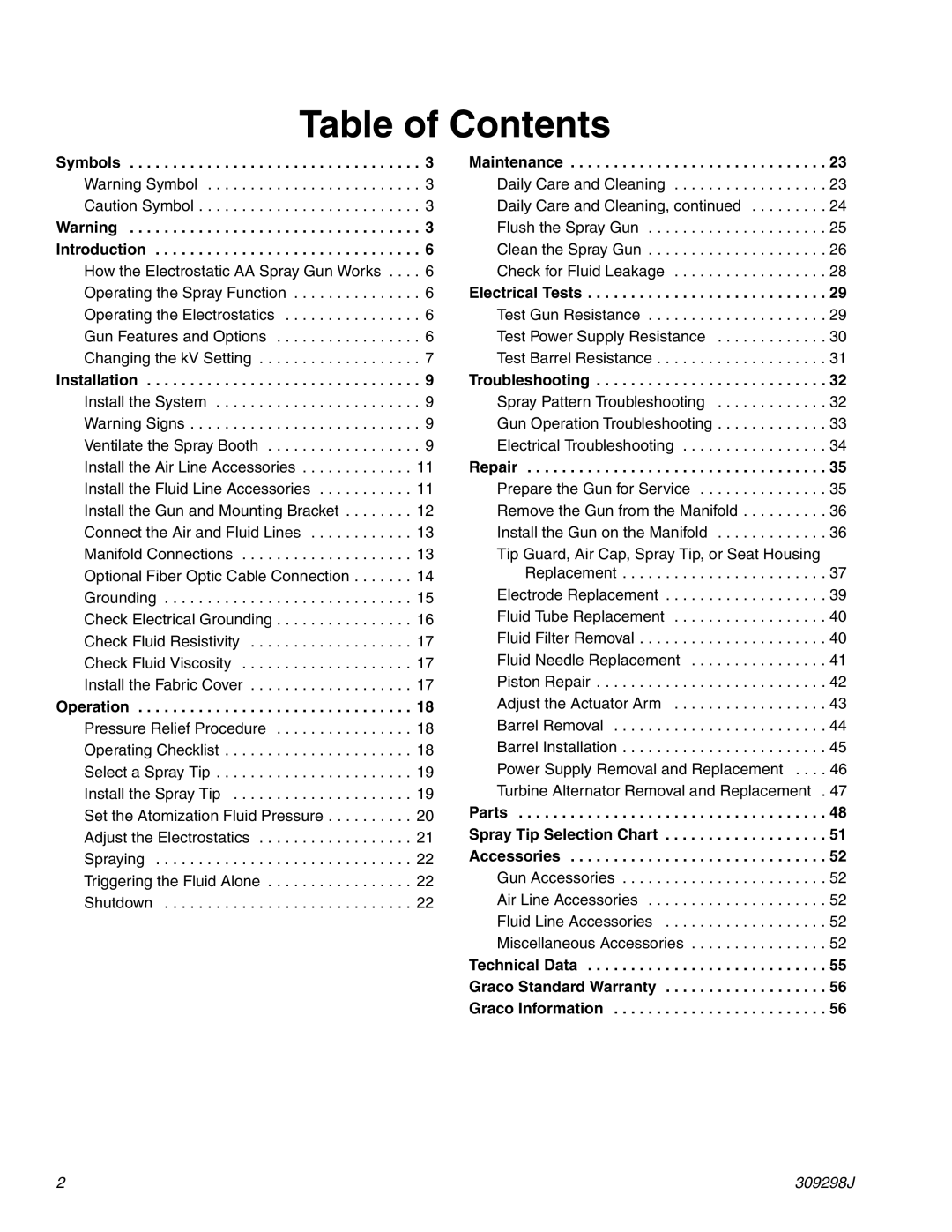 Graco Inc TI1713A, 309298J, 244592, PRO Auto Xs AA important safety instructions Table of Contents 