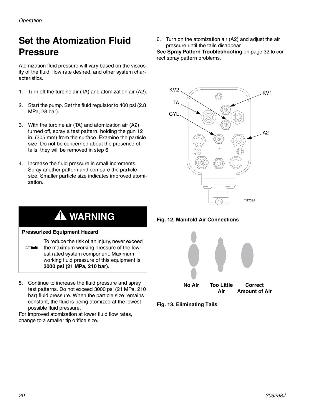 Graco Inc 309298J, 244592 Set the Atomization Fluid Pressure, Pressurized Equipment Hazard, Psi 21 MPa, 210 bar, Correct 