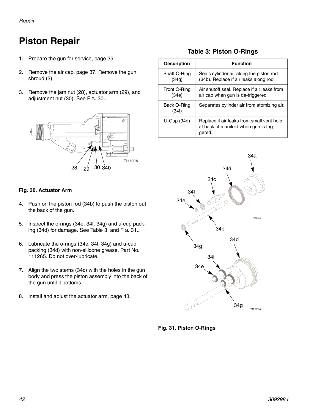 Graco Inc TI1713A, 309298J, 244592, PRO Auto Xs AA important safety instructions Piston Repair, Piston O-Rings 