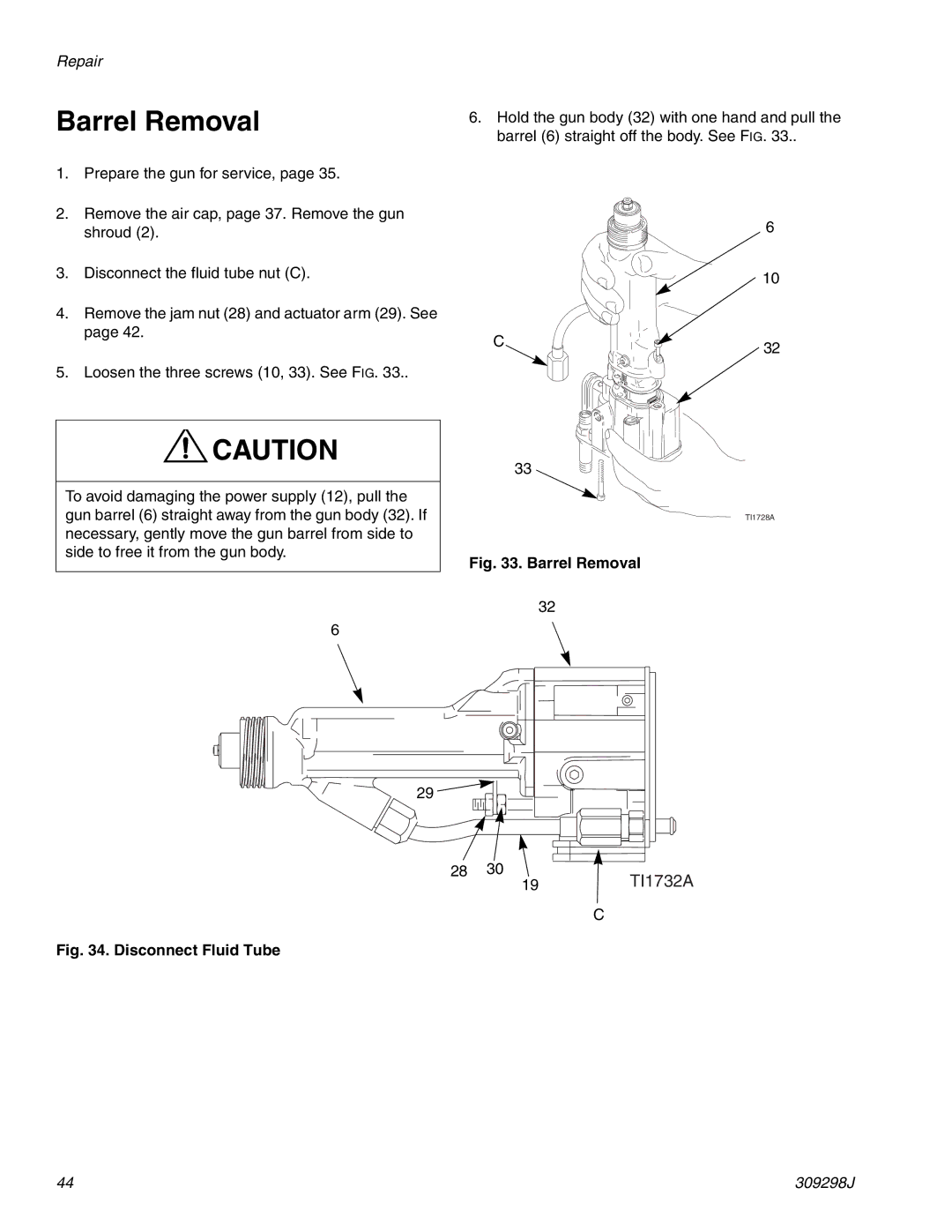 Graco Inc 309298J, 244592, TI1713A, PRO Auto Xs AA important safety instructions Barrel Removal 