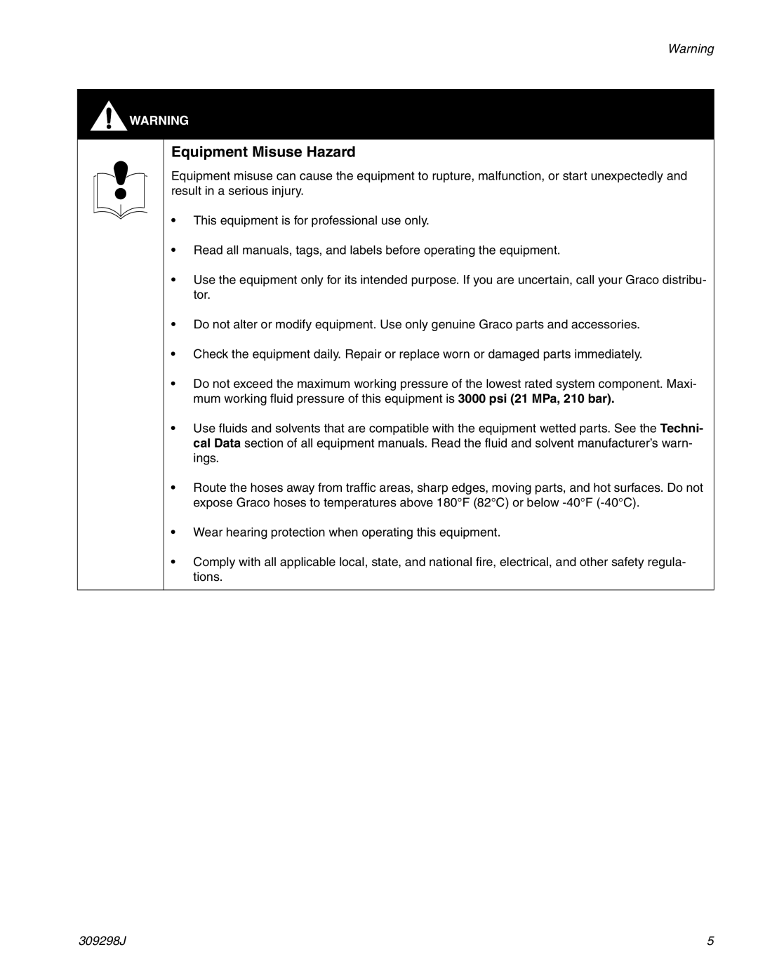 Graco Inc 244592, 309298J, TI1713A, PRO Auto Xs AA important safety instructions Equipment Misuse Hazard 