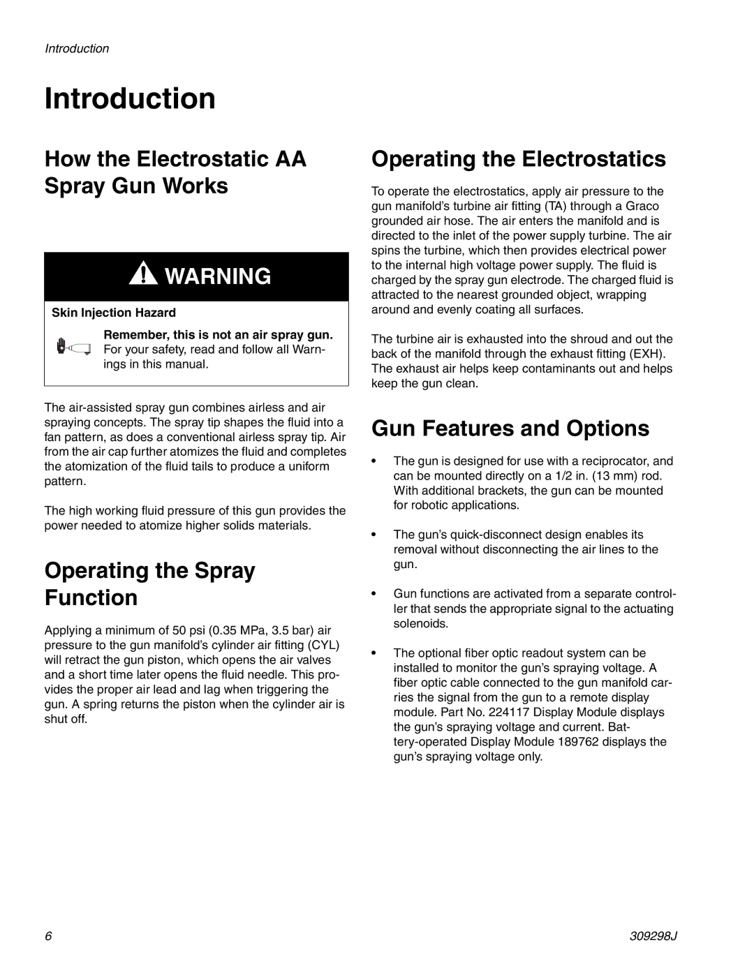 Graco Inc TI1713A, 309298J, 244592 Introduction, How the Electrostatic AA Spray Gun Works, Operating the Spray Function 