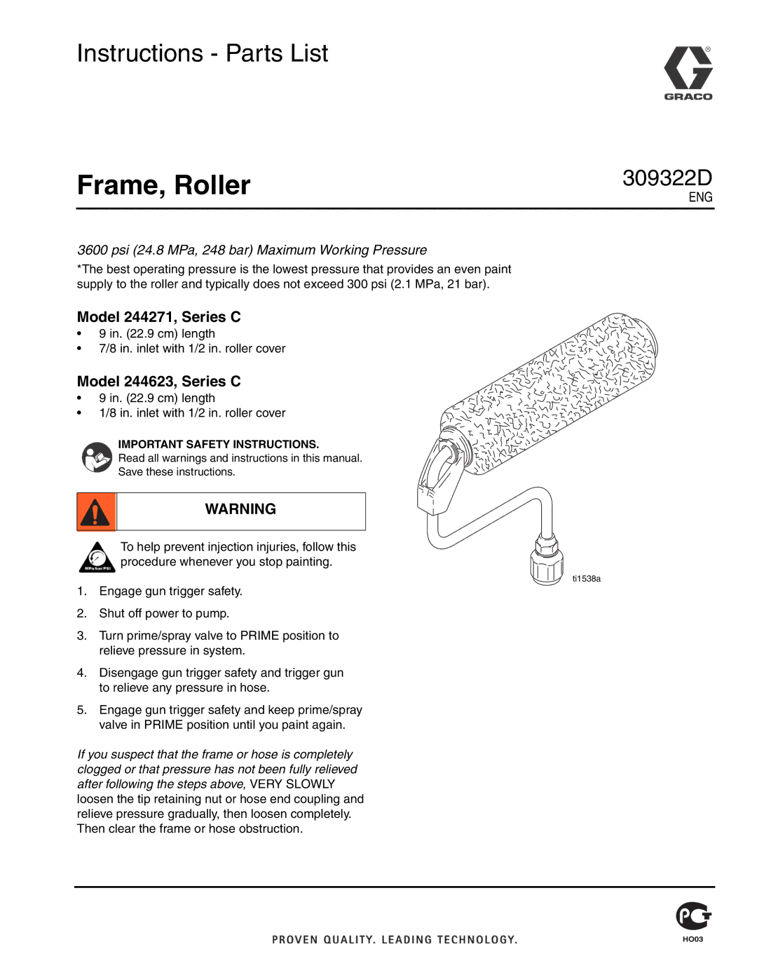 Graco Inc 309322D important safety instructions Frame, Roller 