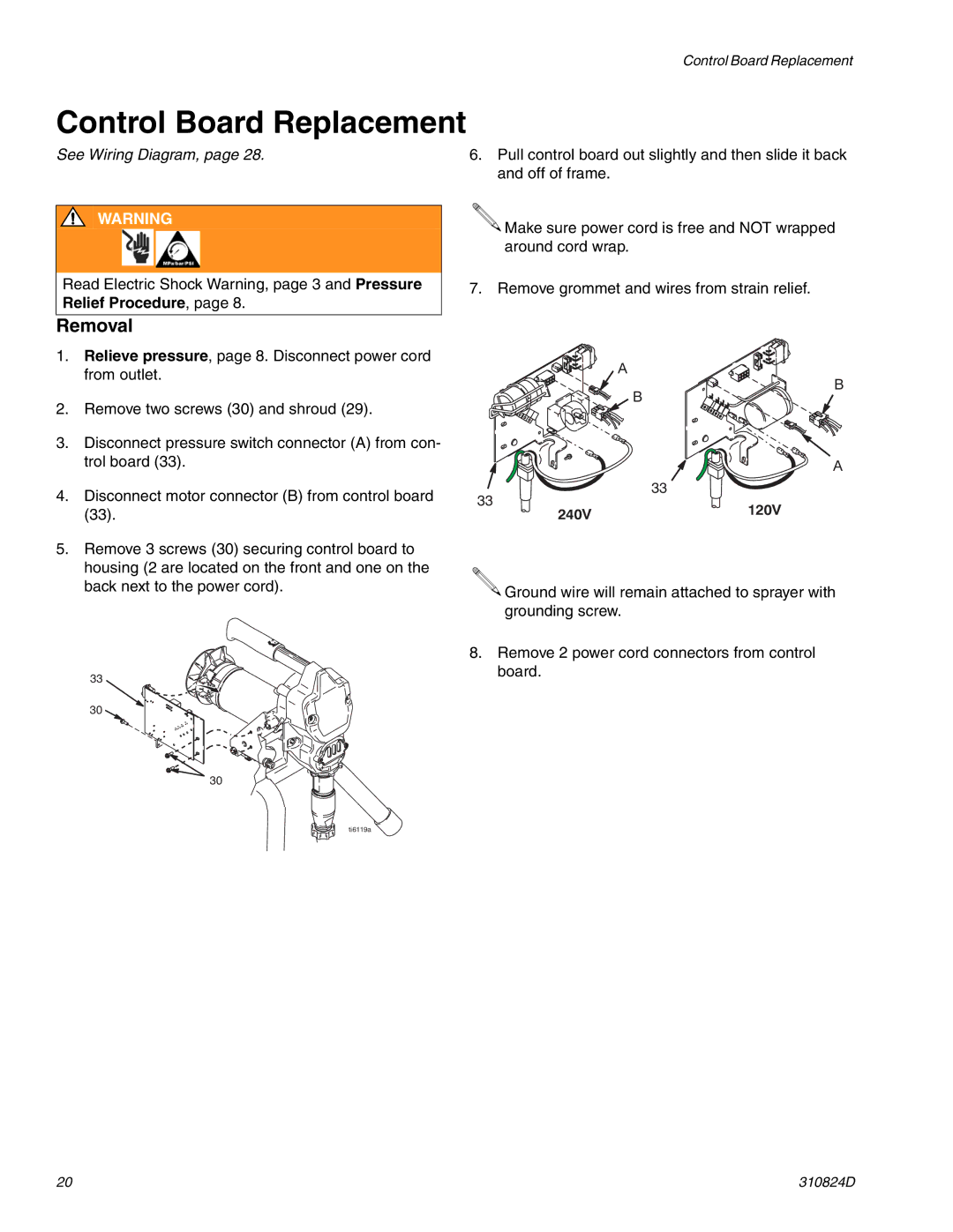 Graco Inc ti6125a, 309639, 309250, 310820, 310876, 310824D, 256481, 256391, ti9134b, ti6124a, ti6121a Control Board Replacement 