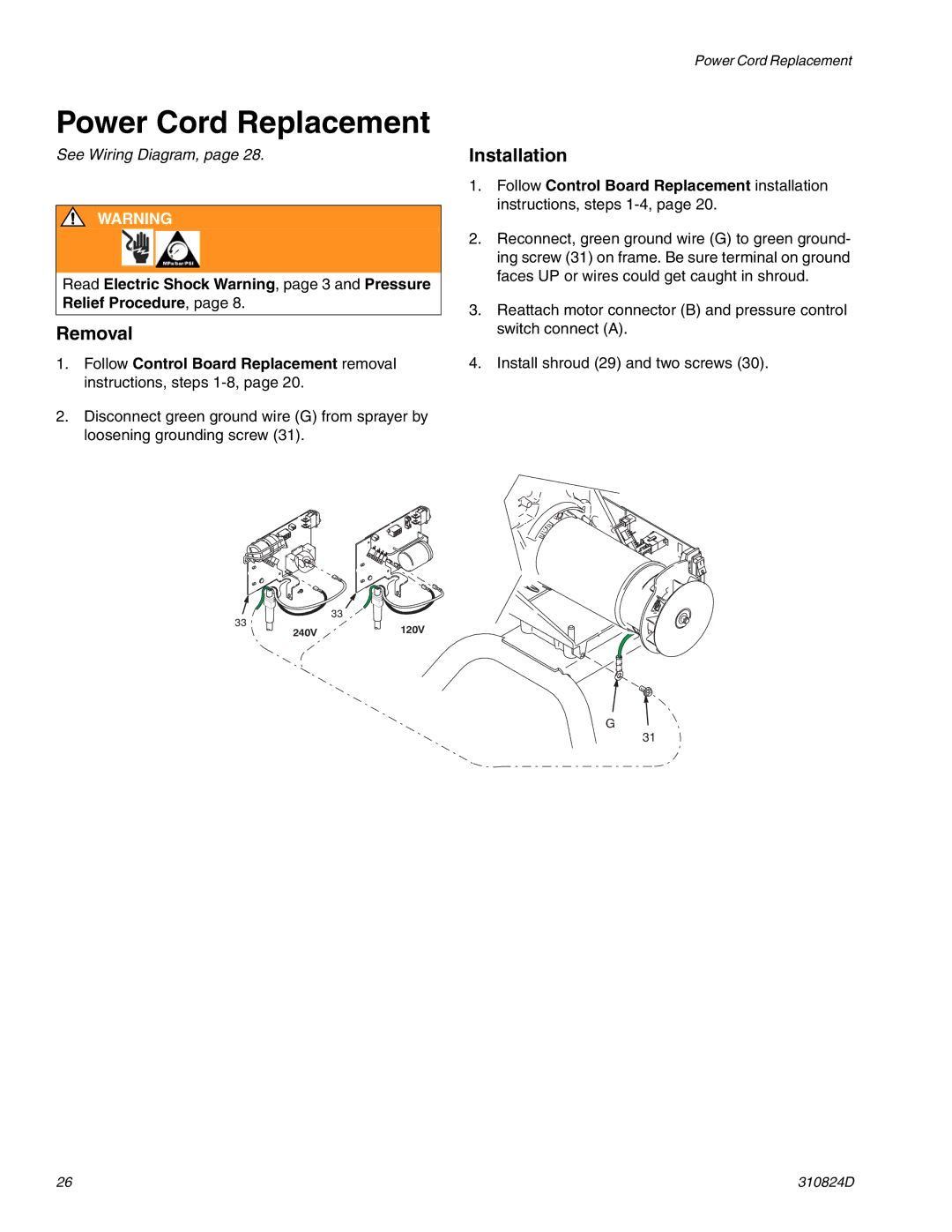 Graco Inc ti5643a, 309639, 309250, 310820, 310876, 310824D, 256481, 256391, ti9134b, ti6124a, ti6121a Power Cord Replacement 