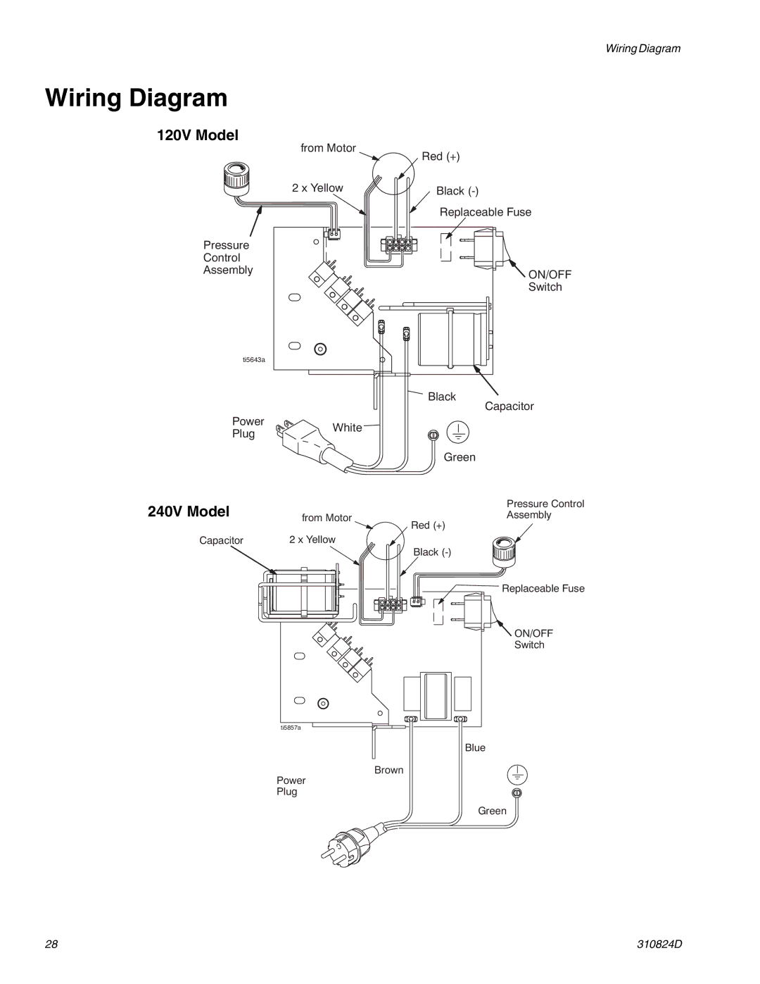 Graco Inc ti12077a, 309639, 309250, 310820, 310876, 310824D, 256481, 256391, ti9134b, ti6124a, ti6121a Wiring Diagram, 120V Model 