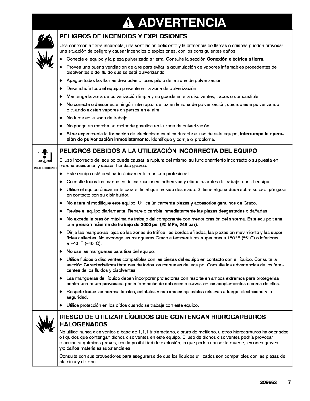 Graco Inc 234113 Peligros De Incendios Y Explosiones, Peligros Debidos A La Utilización Incorrecta Del Equipo, Advertencia 
