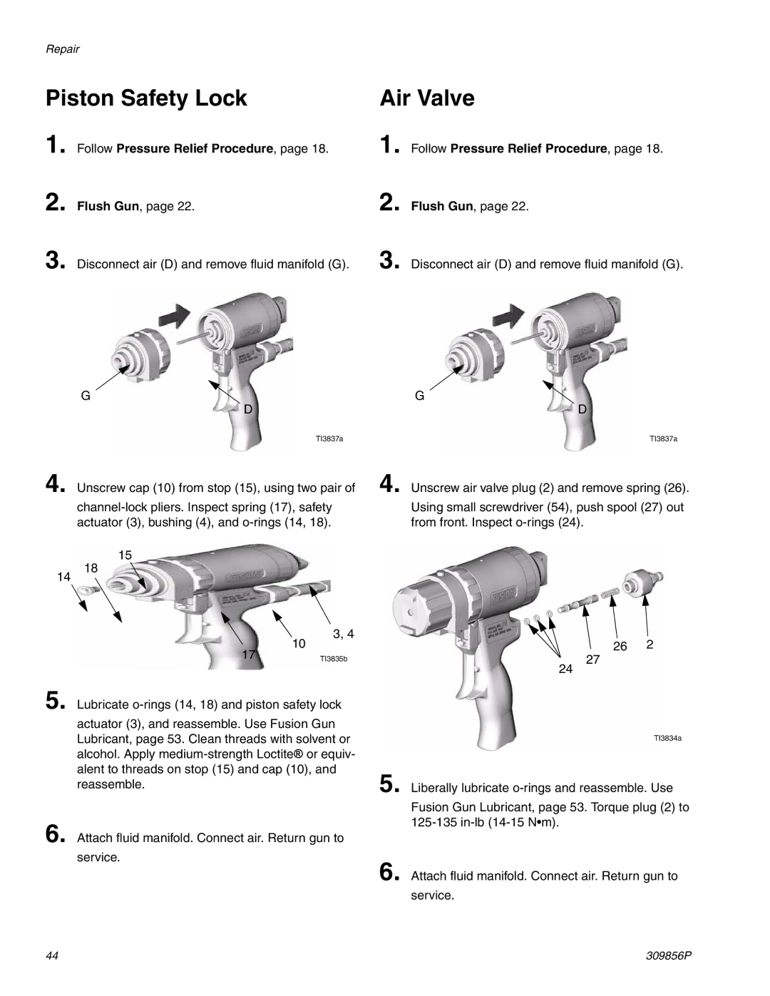 Graco Inc 309856P, TI3840a, 2004230905 important safety instructions Piston Safety Lock, Air Valve 