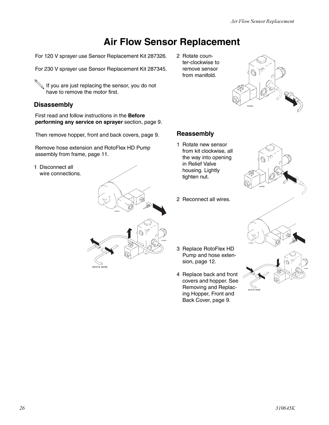 Graco Inc 310645K manual Air Flow Sensor Replacement 