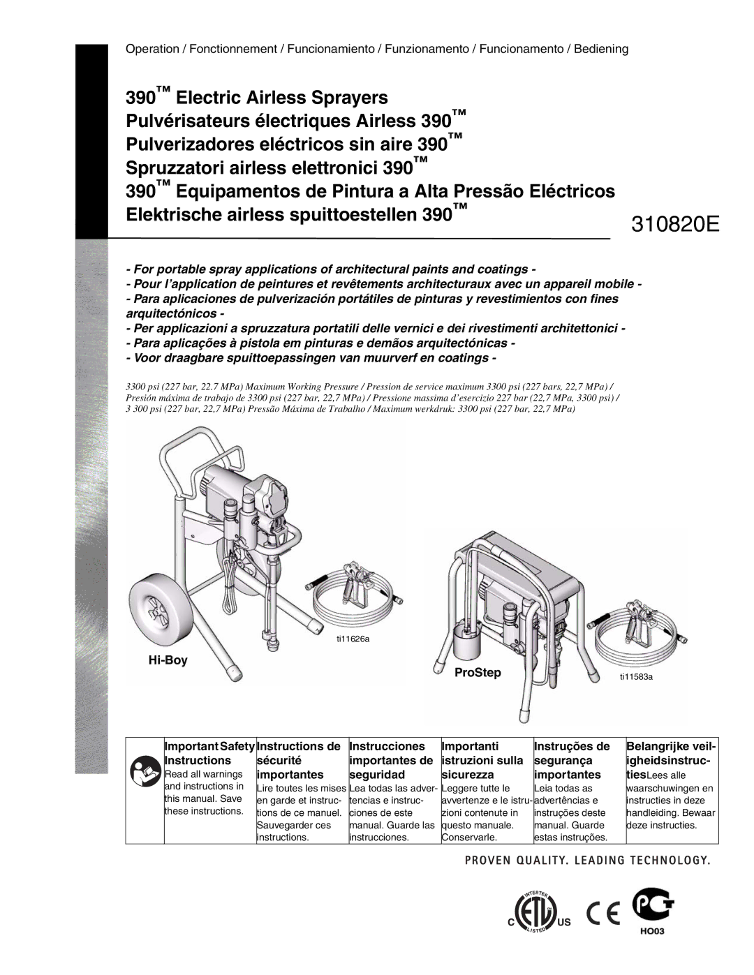 Graco Inc ti11626a, 310820E, ti11583a important safety instructions Hi-Boy ProStep 