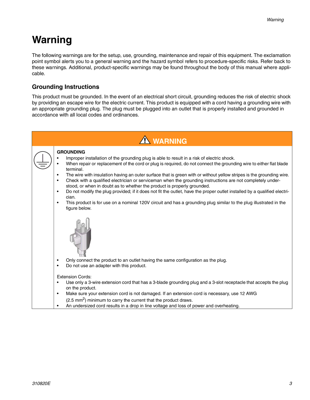 Graco Inc Hi-Boy, 310820E, ti11626a, ti11583a important safety instructions Grounding Instructions 