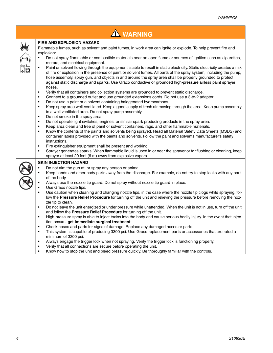 Graco Inc 310820E, ti11626a, ti11583a, Hi-Boy important safety instructions Fire and Explosion Hazard, Skin Injection Hazard 