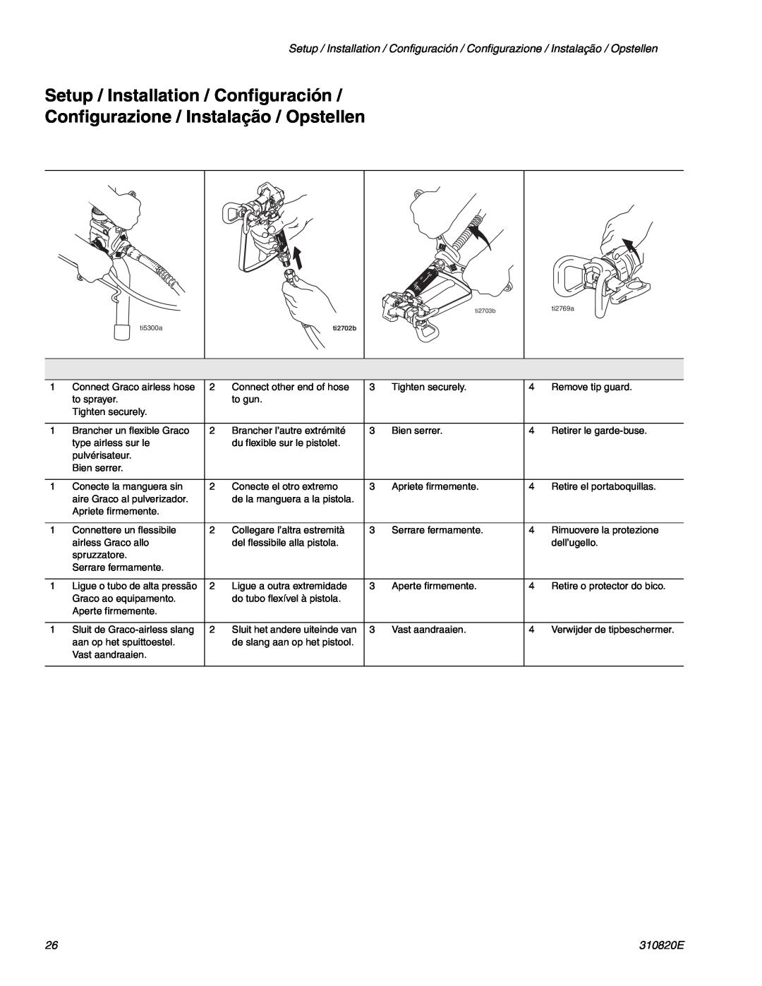 Graco Inc ti11583a, Hi-Boy Setup / Installation / Configuración, Configurazione / Instalação / Opstellen, 310820E, ti2702b 