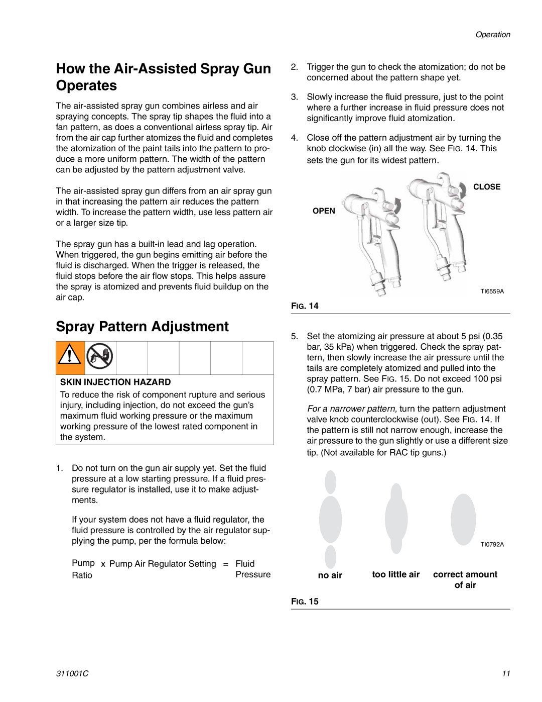 Graco Inc 311001C important safety instructions How the Air-Assisted Spray Gun Operates, Spray Pattern Adjustment 