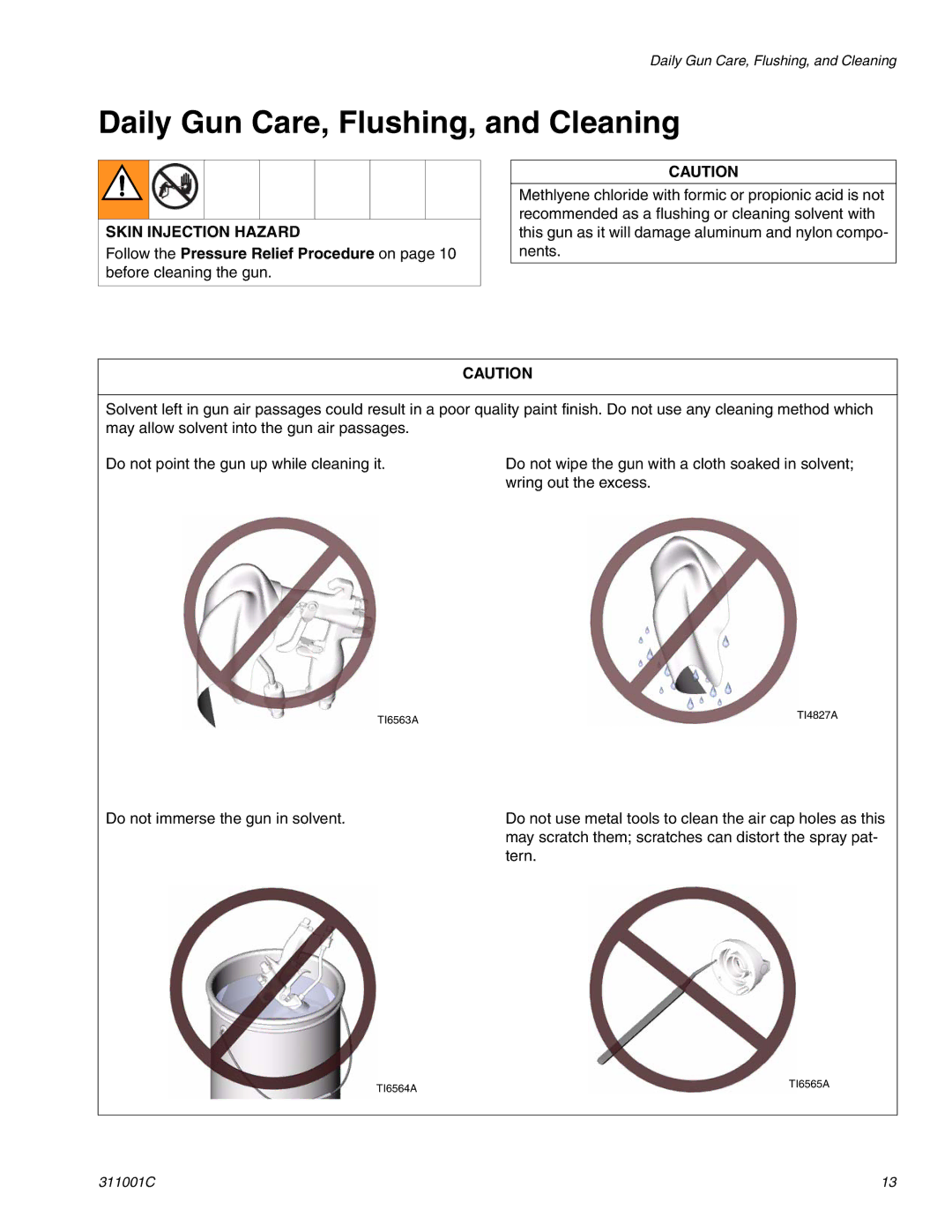 Graco Inc 311001C important safety instructions Daily Gun Care, Flushing, and Cleaning 