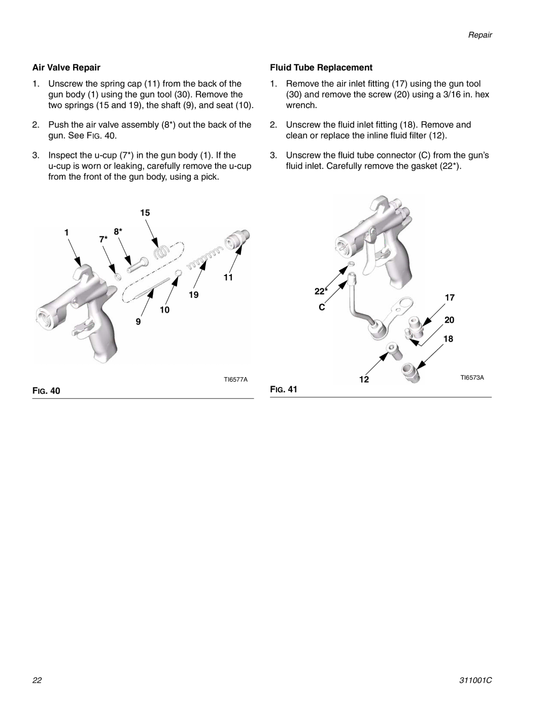 Graco Inc 311001C important safety instructions Air Valve Repair, Fluid Tube Replacement 