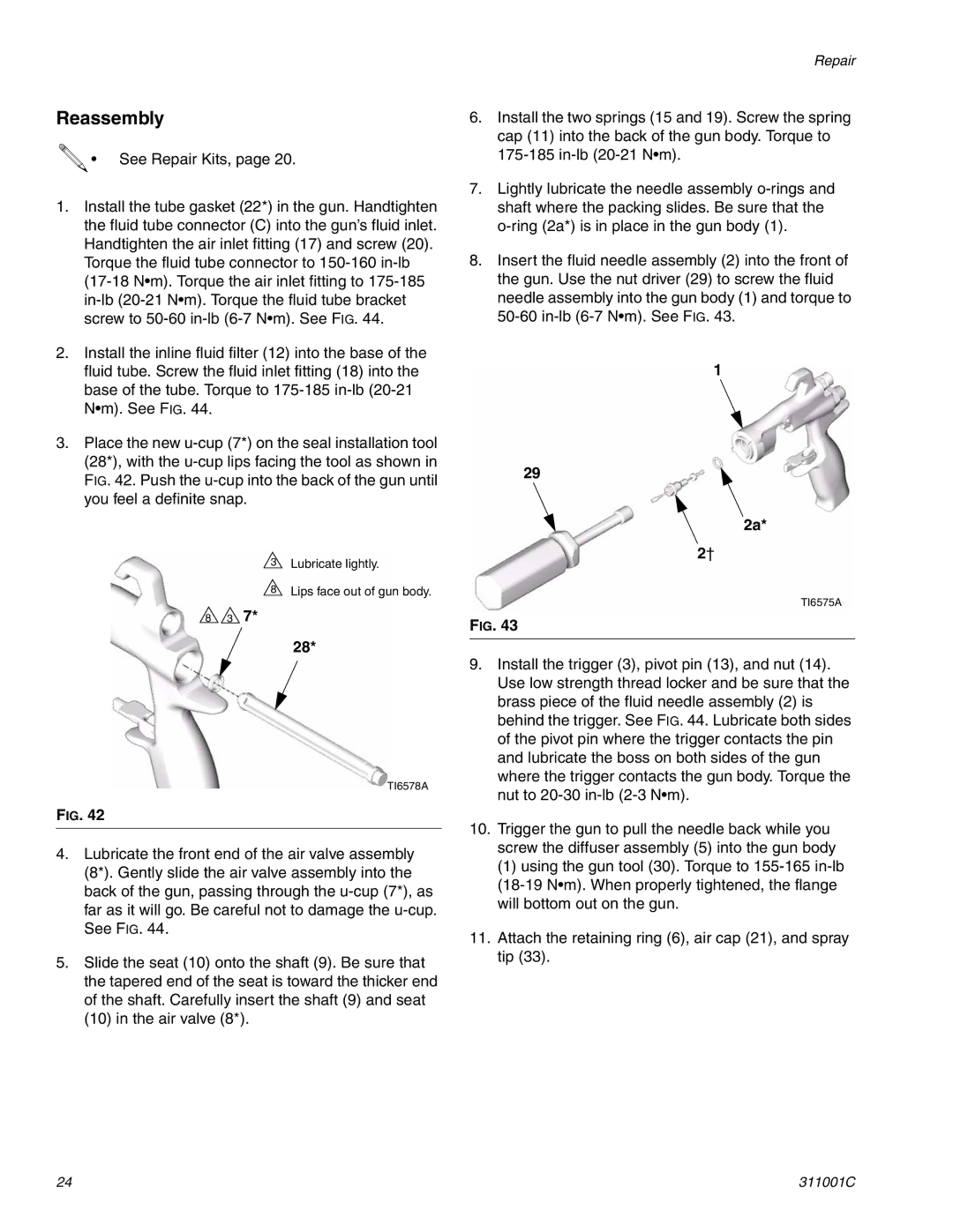 Graco Inc 311001C important safety instructions Reassembly 