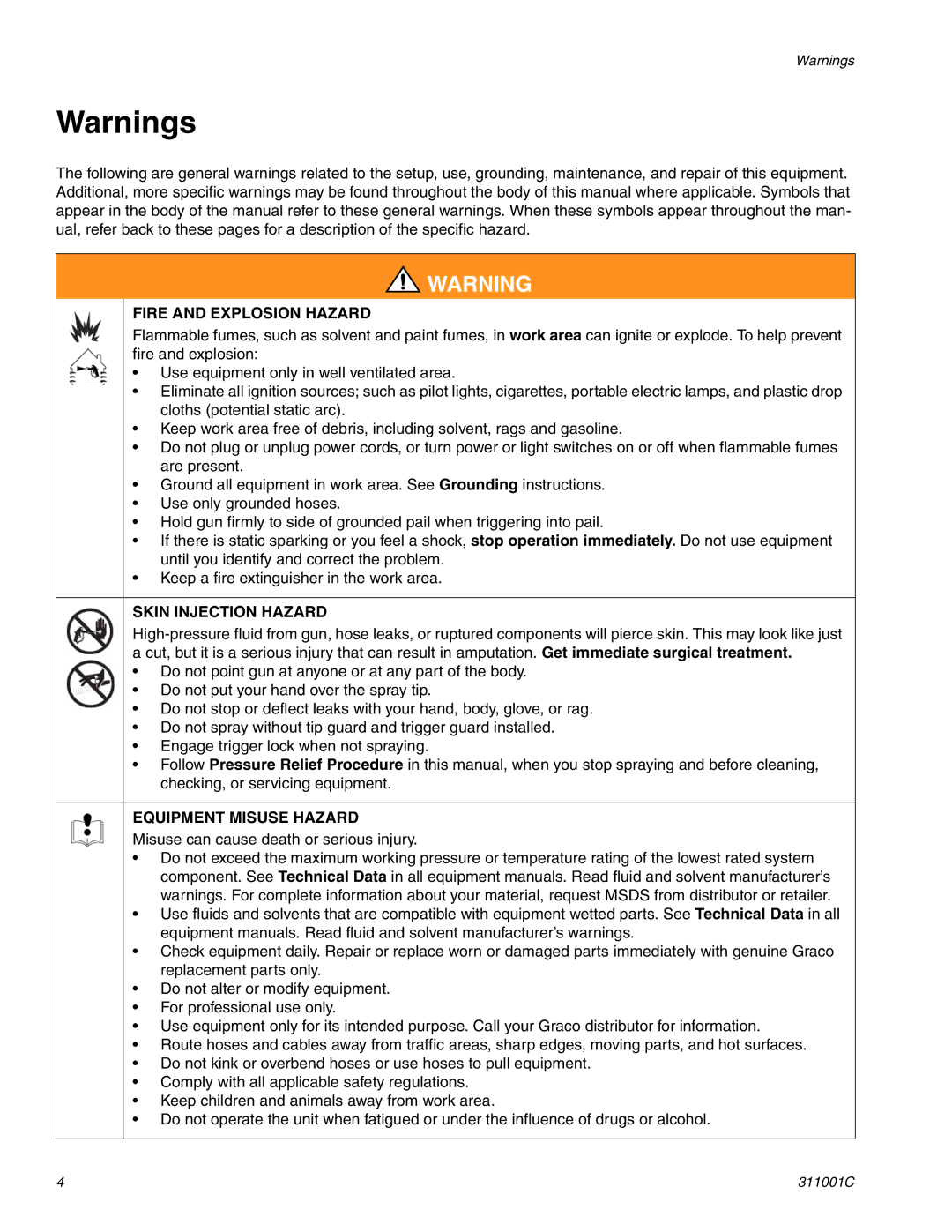 Graco Inc 311001C important safety instructions Fire and Explosion Hazard 