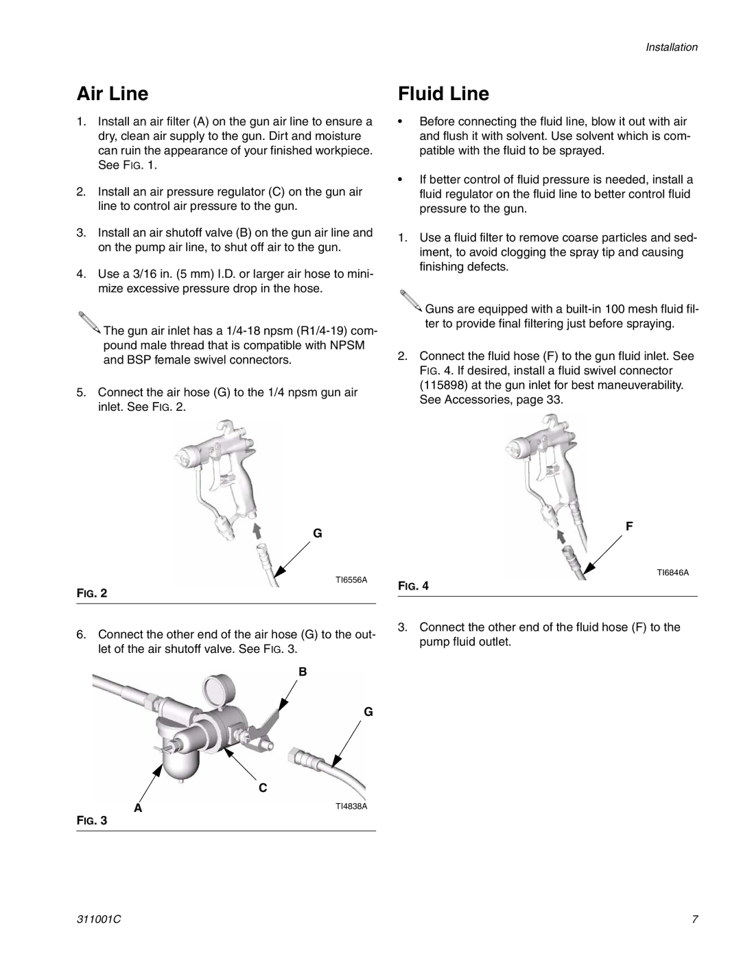 Graco Inc 311001C important safety instructions Air Line, Fluid Line 