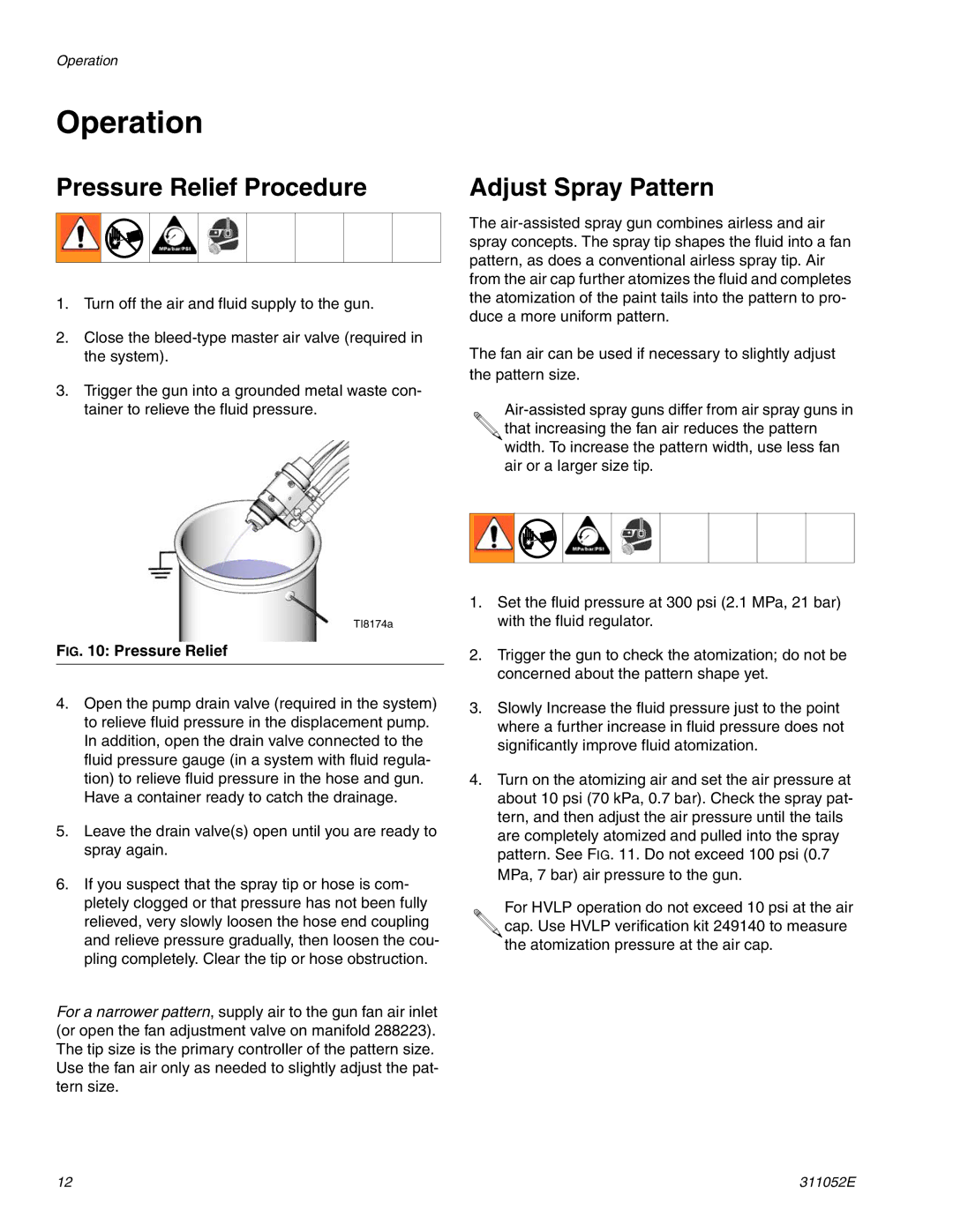 Graco Inc 311052E, 288046, 288217, G40 Operation, Pressure Relief Procedure, Adjust Spray Pattern 