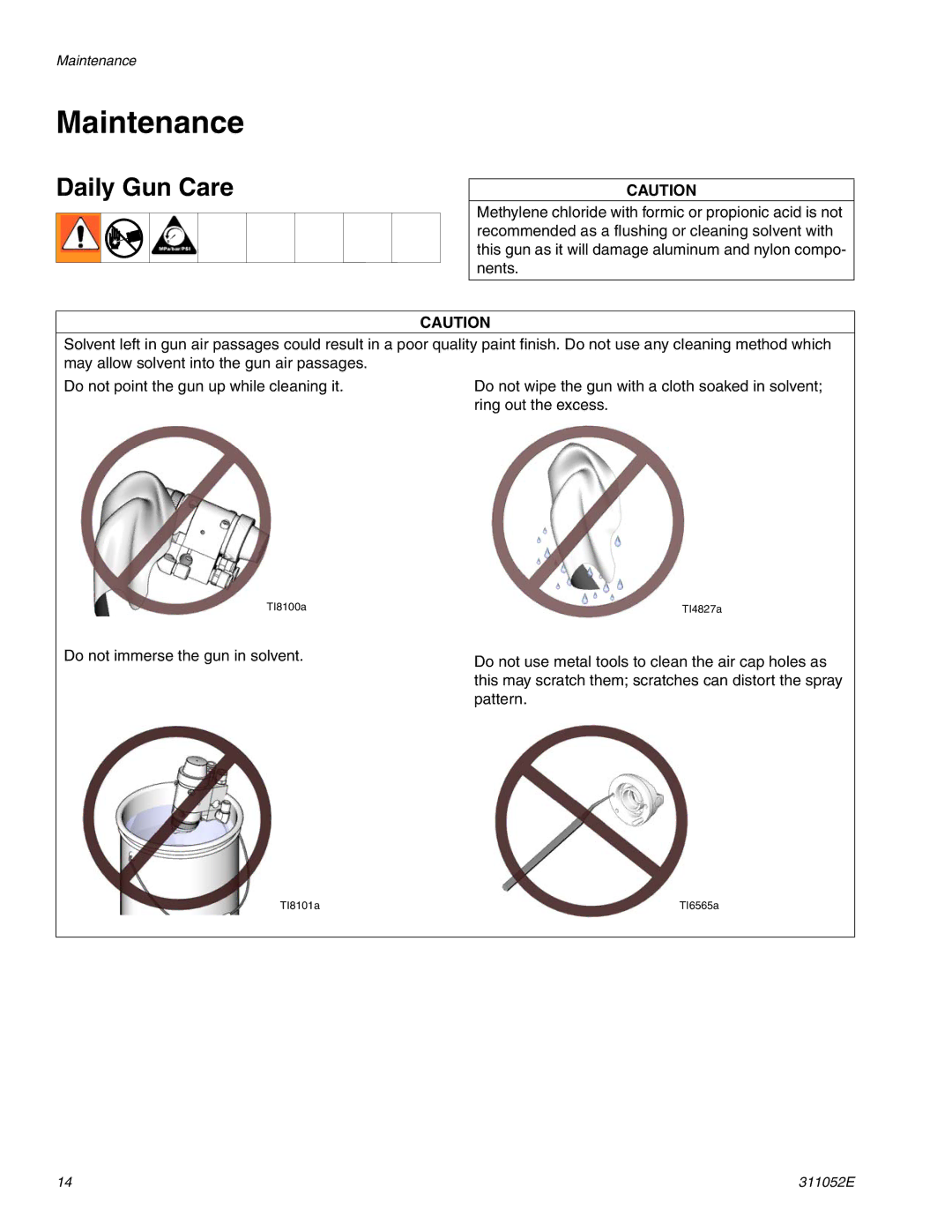 Graco Inc 288217, 311052E, 288046, G40 important safety instructions Maintenance, Daily Gun Care 