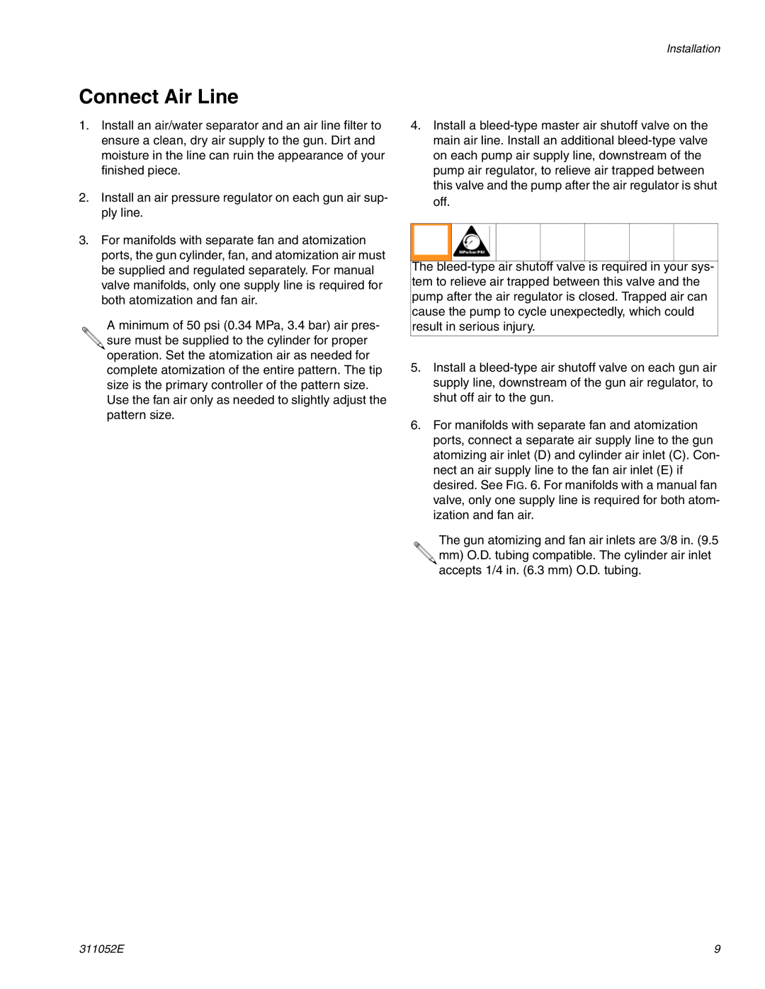 Graco Inc 288046, 311052E, 288217, G40 important safety instructions Connect Air Line 