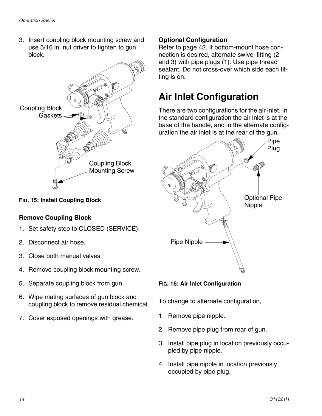 Graco Inc GX-7 DI, 311321H, GX-7 400, GX-7A Air Inlet Configuration, Remove Coupling Block, Optional Configuration 