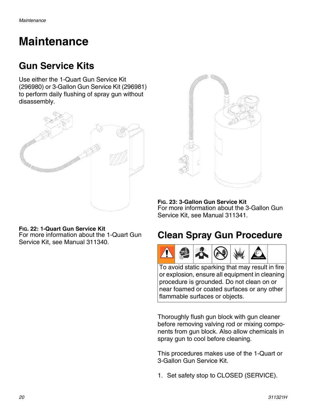 Graco Inc 311321H, GX-7 400, GX-7 DI, GX-7A Maintenance, Gun Service Kits, Clean Spray Gun Procedure 