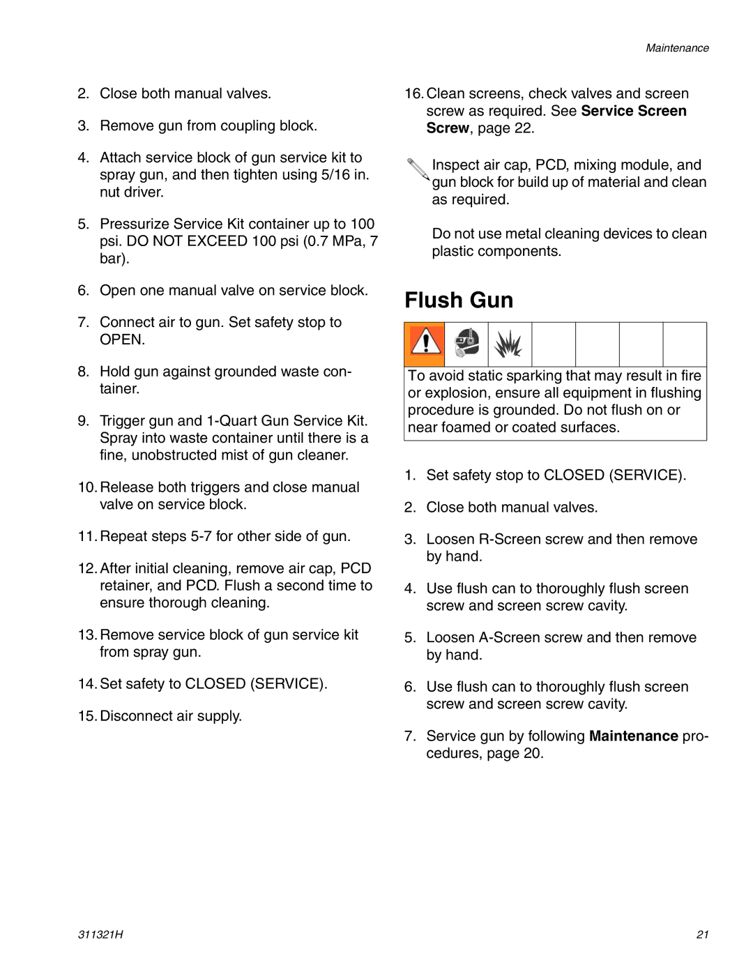 Graco Inc GX-7 400, 311321H, GX-7 DI, GX-7A important safety instructions Flush Gun 