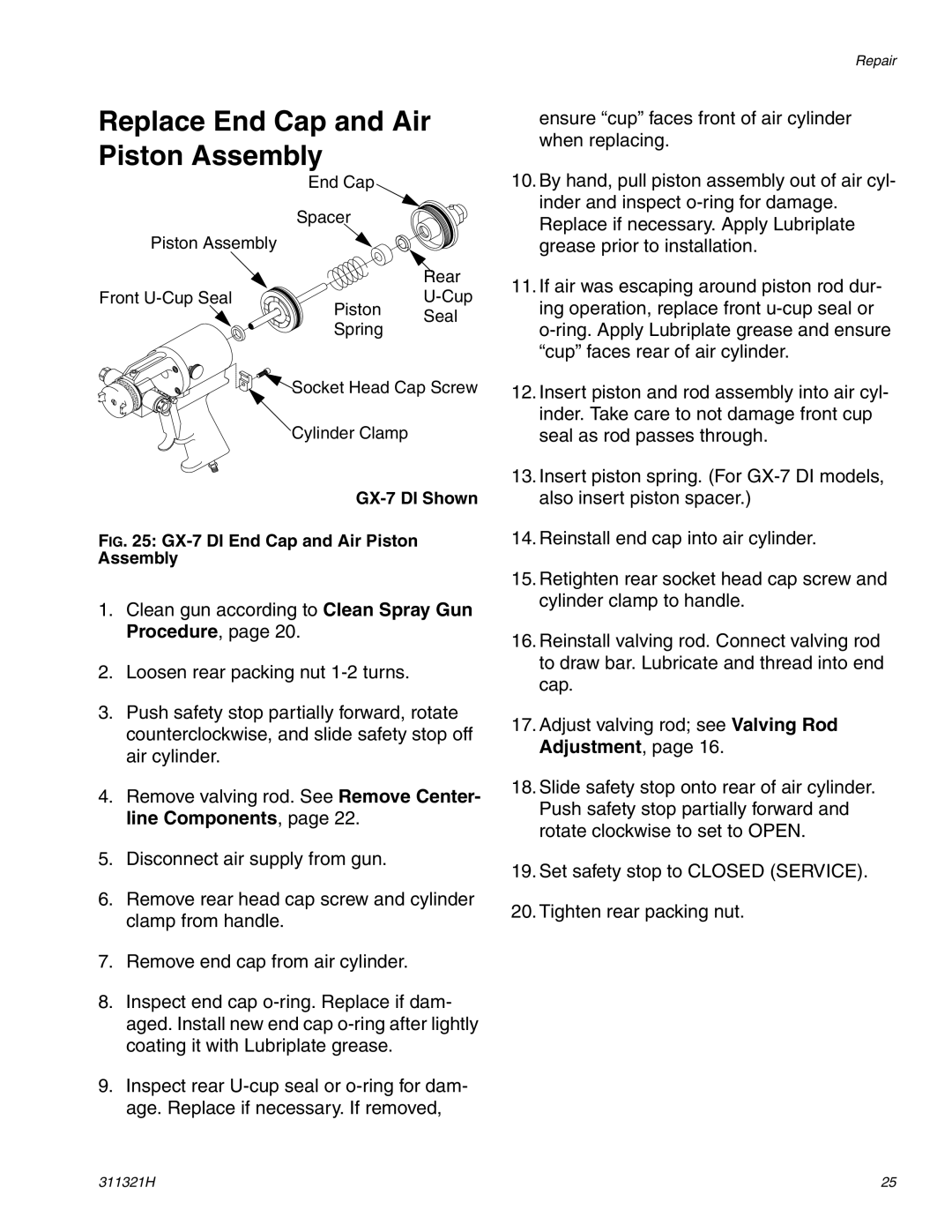 Graco Inc GX-7 400, 311321H, GX-7A important safety instructions Replace End Cap and Air Piston Assembly, GX-7 DI Shown 