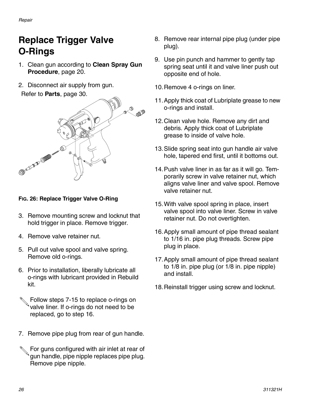 Graco Inc GX-7 DI, 311321H, GX-7 400, GX-7A important safety instructions Replace Trigger Valve O-Rings 