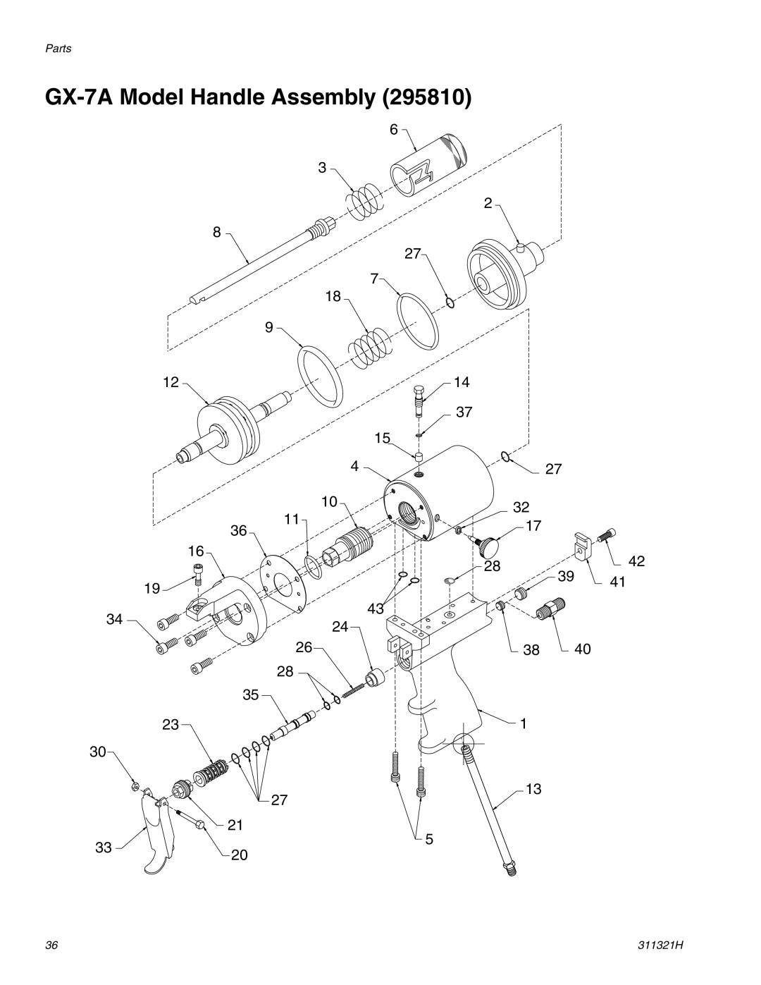 Graco Inc 311321H, GX-7 400, GX-7 DI important safety instructions GX-7A Model Handle Assembly 