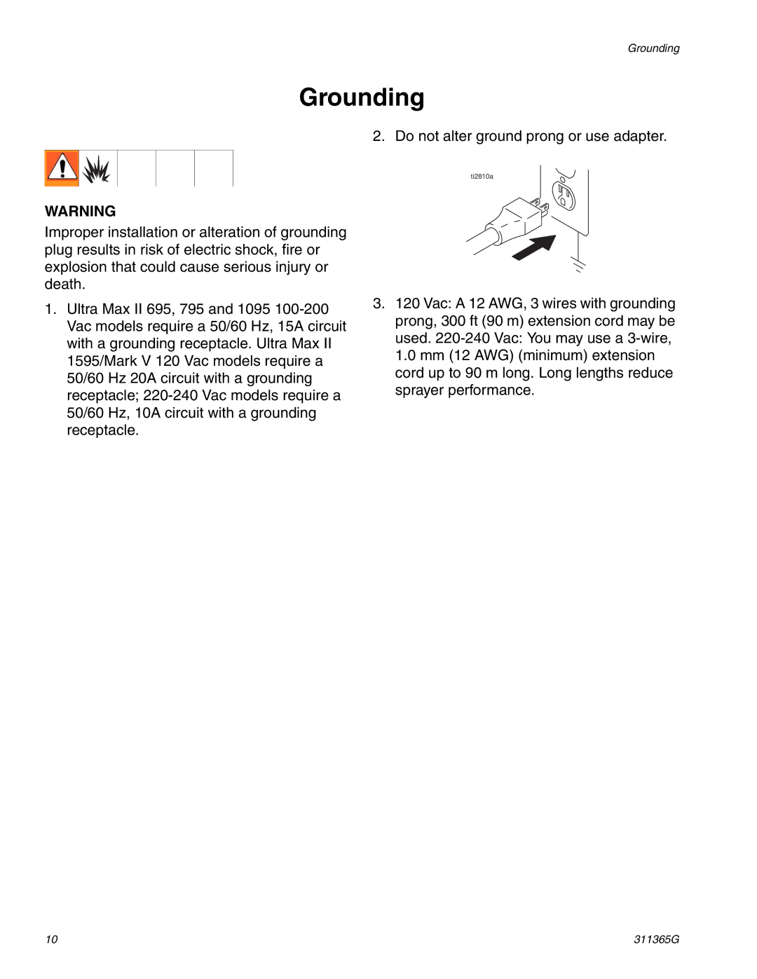 Graco Inc 311365G, ti13460a, ti13459a, ti13450a, ti13461a important safety instructions Grounding 