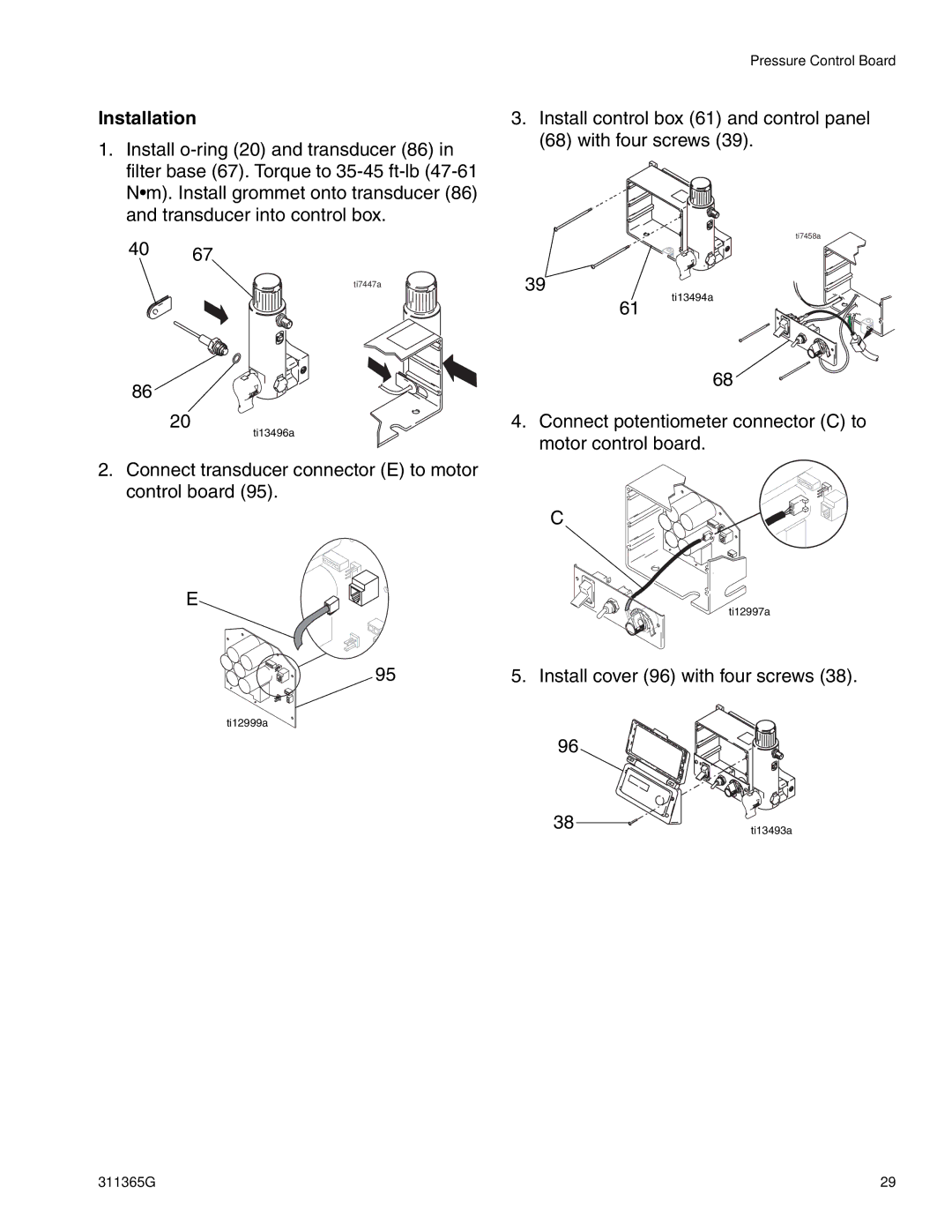 Graco Inc ti13461a, 311365G, ti13460a, ti13459a, ti13450a Install control box 61 and control panel 68 with four screws 