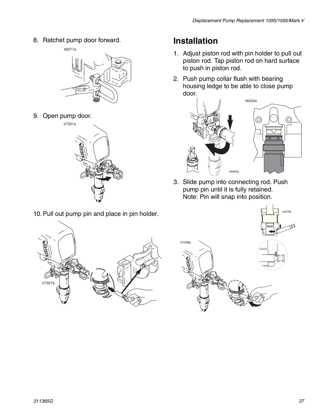 Graco Inc ti13459a, 311365G, ti13460a, ti13450a, ti13461a important safety instructions Open pump door 