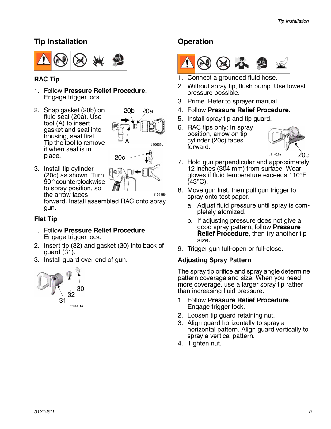 Graco Inc 312145D important safety instructions Tip Installation, Operation 