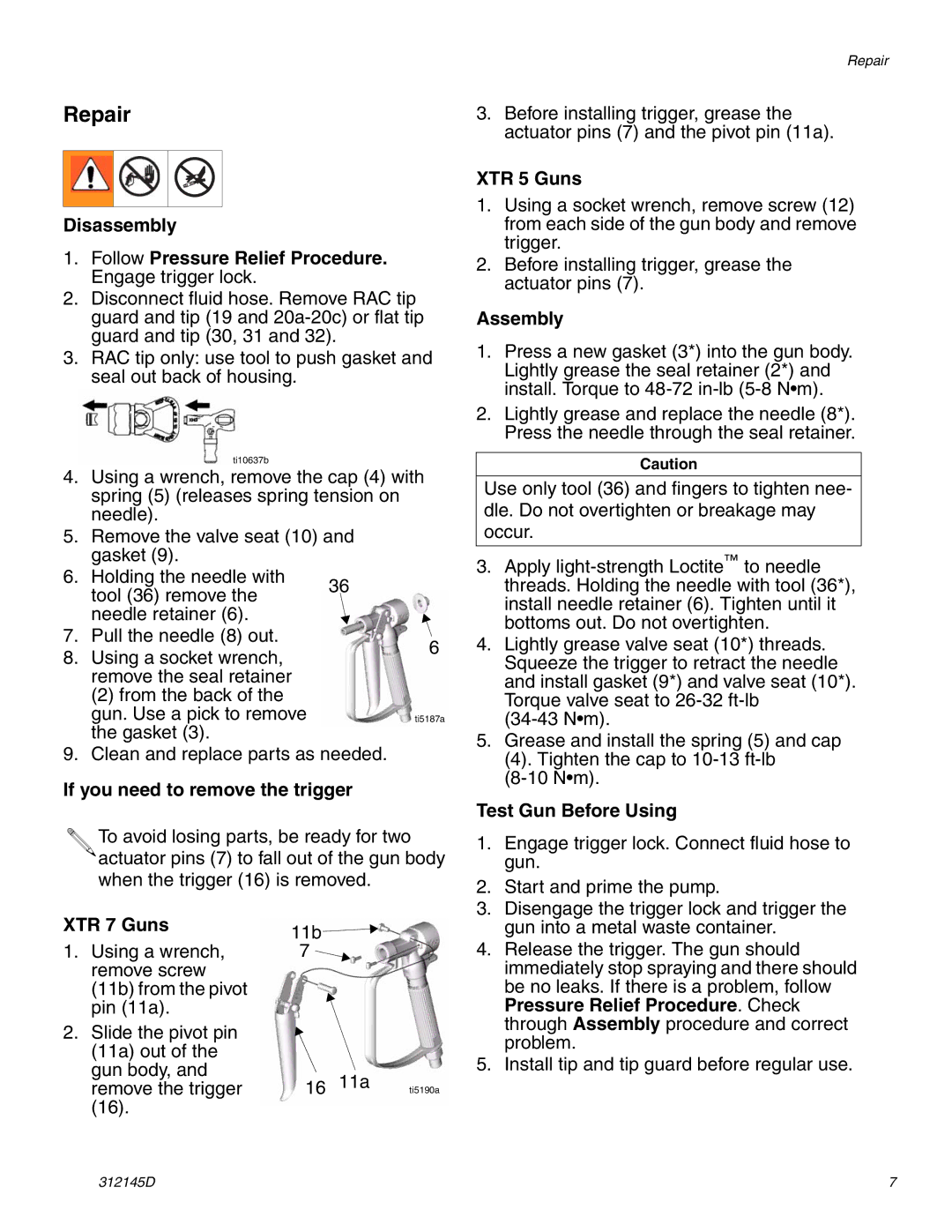 Graco Inc 312145D important safety instructions Repair 