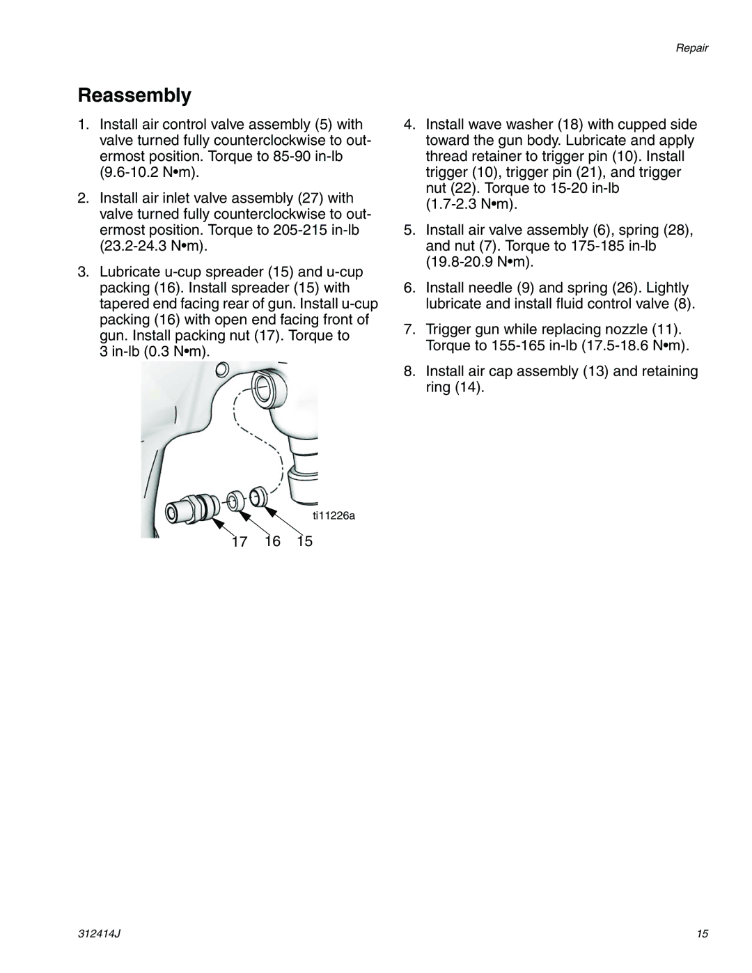 Graco Inc 312414J important safety instructions Reassembly 