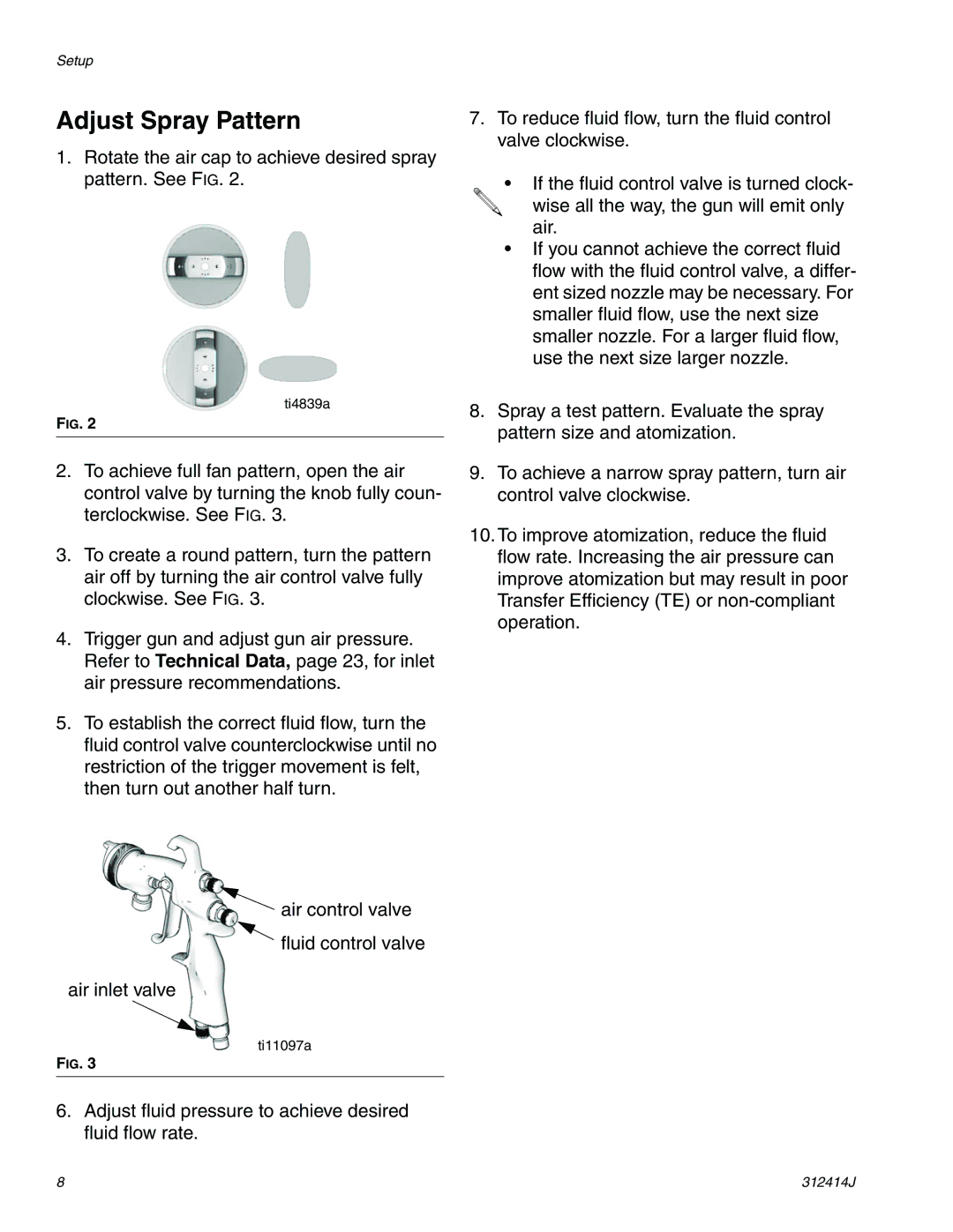 Graco Inc 312414J important safety instructions Adjust Spray Pattern 