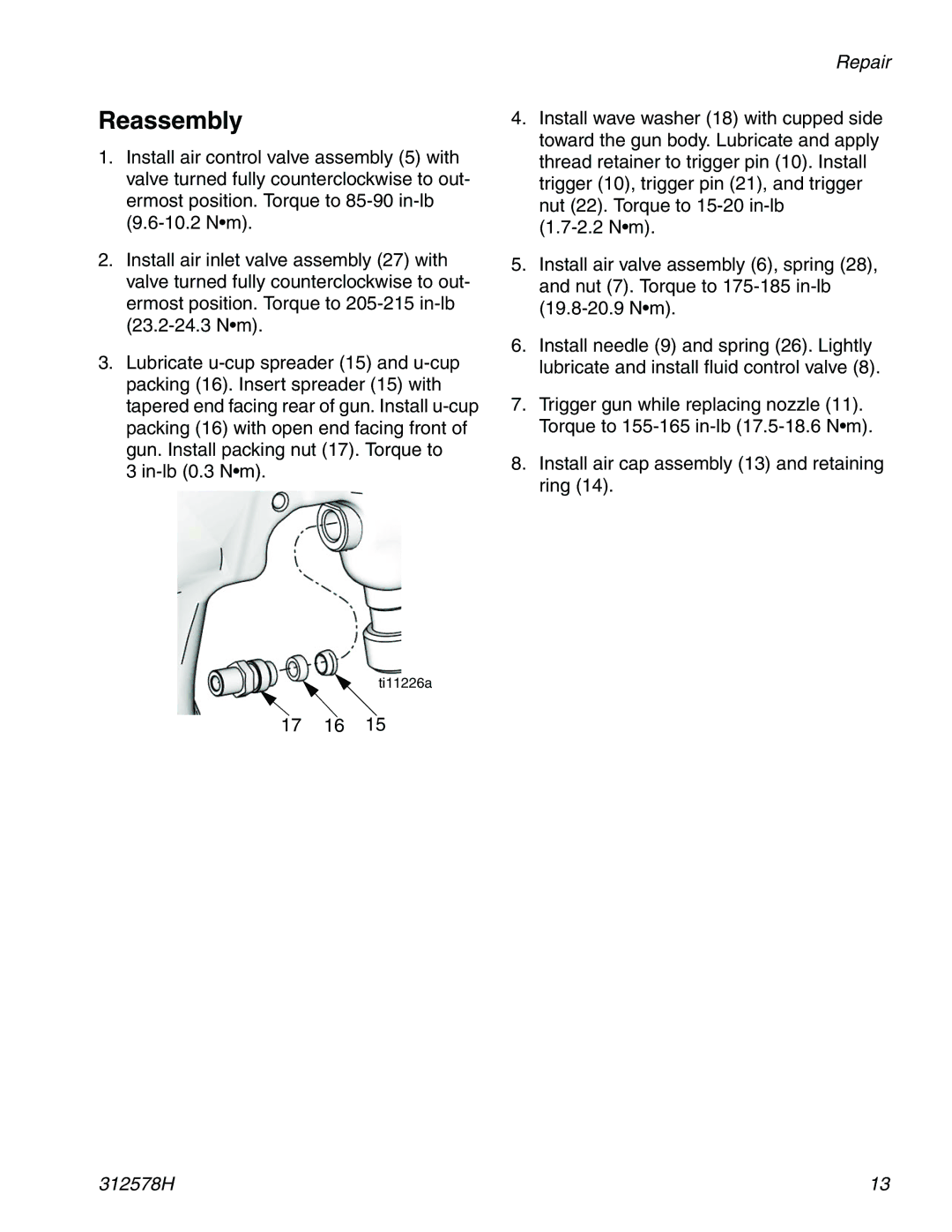 Graco Inc 312578H important safety instructions Reassembly 