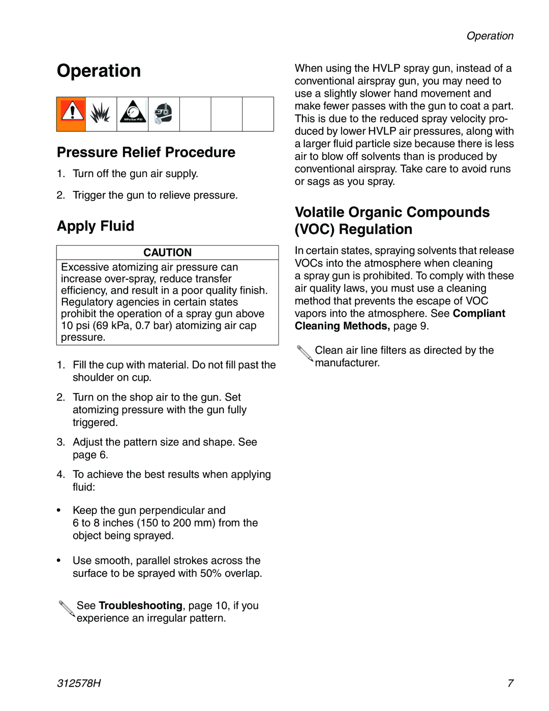 Graco Inc 312578H Operation, Pressure Relief Procedure, Apply Fluid, Volatile Organic Compounds VOC Regulation 