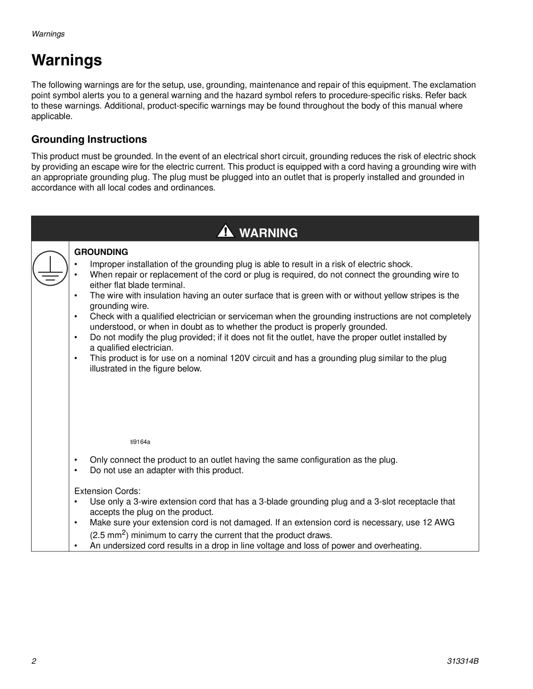 Graco Inc 313314B, 300E important safety instructions Grounding Instructions 