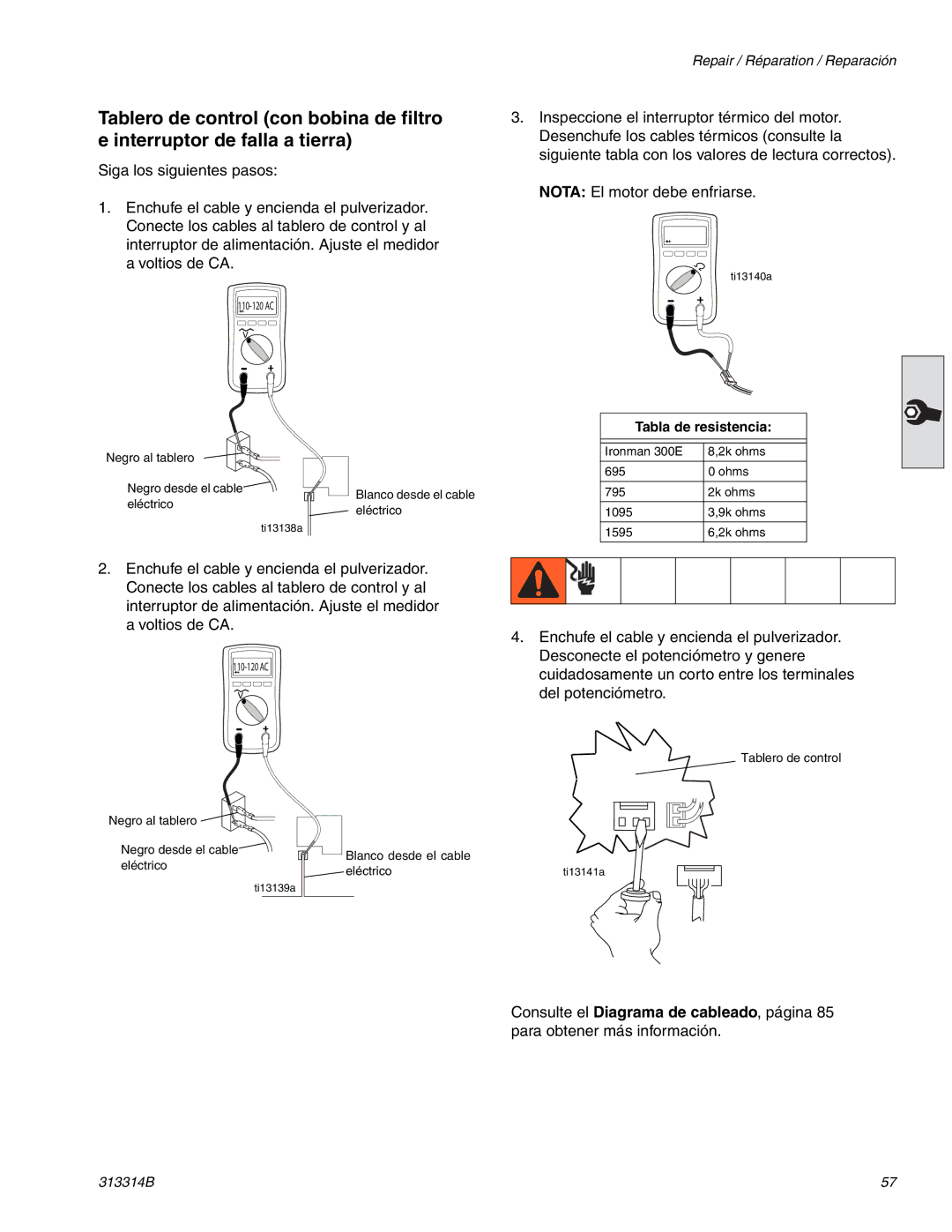 Graco Inc 300E, 313314B important safety instructions Negro al tablero Negro desde el cable eléctrico 