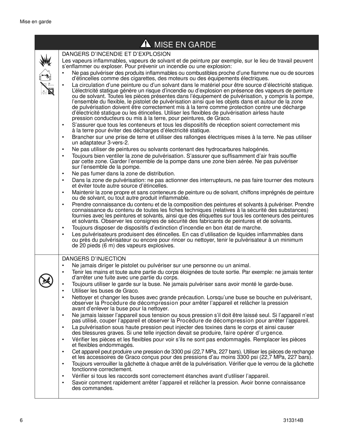 Graco Inc 313314B, 300E important safety instructions Mise EN Garde 