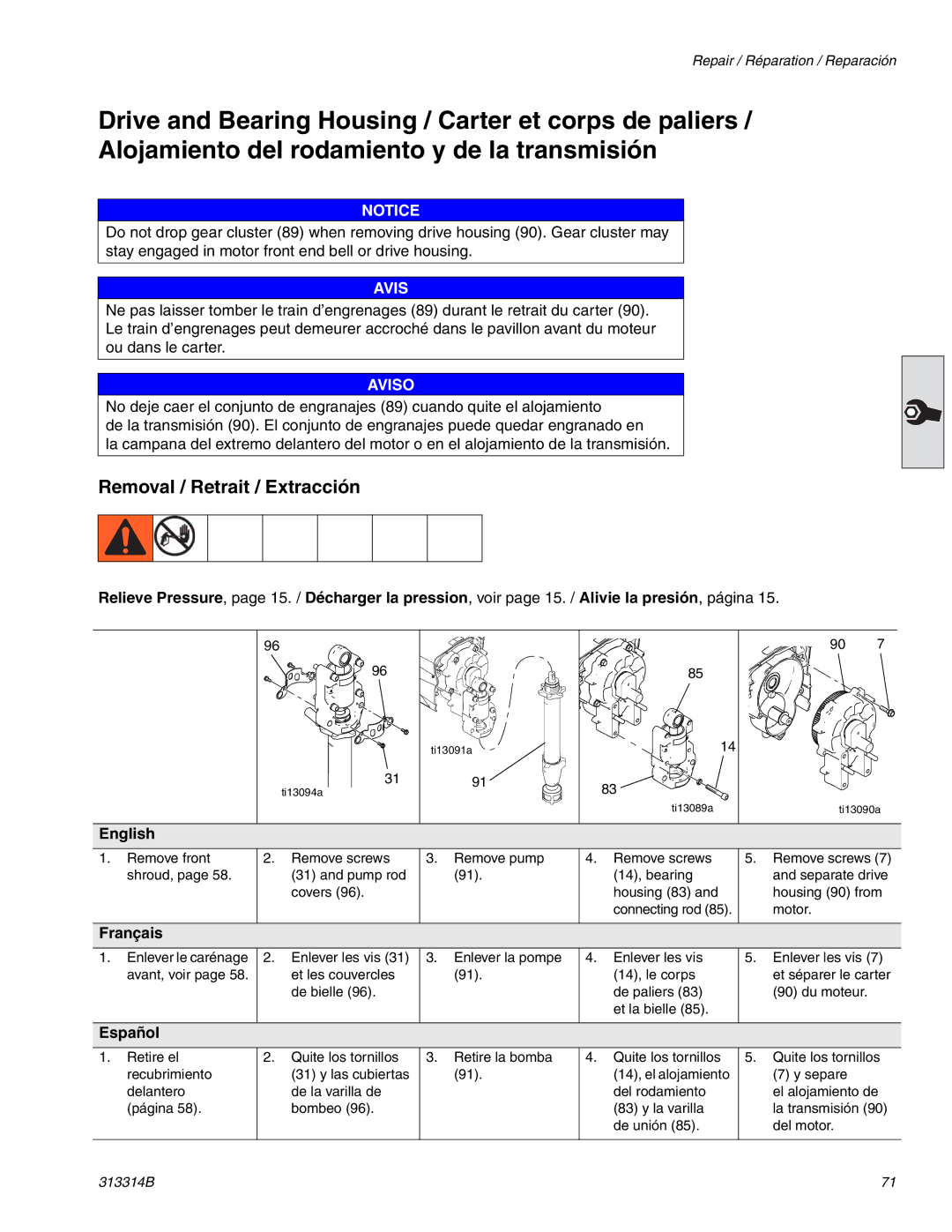 Graco Inc 300E, 313314B important safety instructions Avis, Motor 