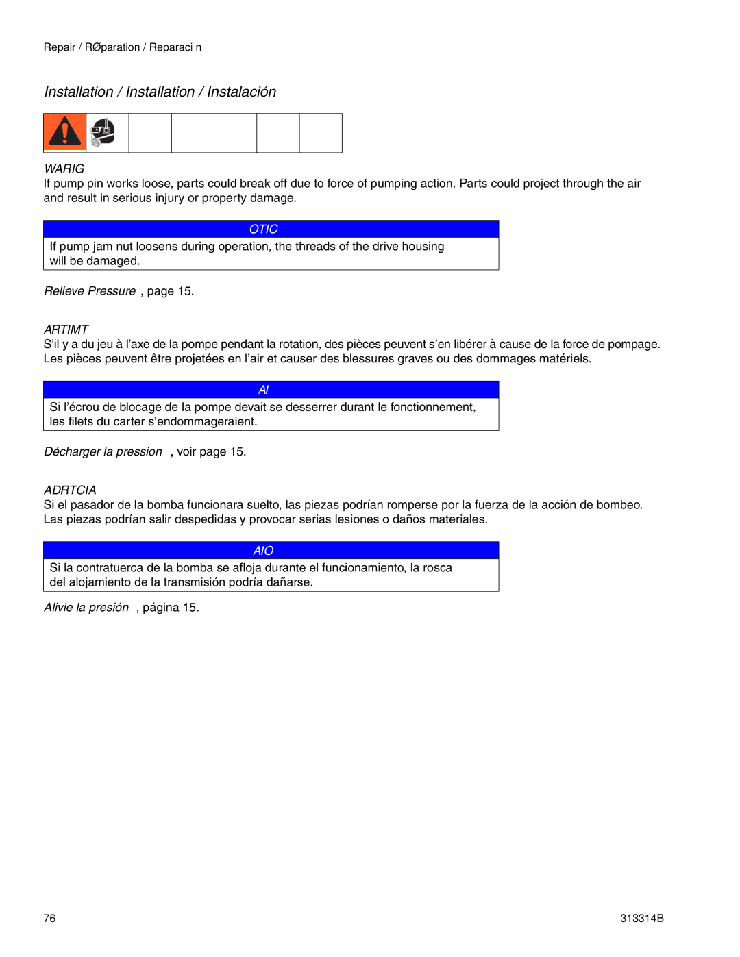 Graco Inc 313314B, 300E important safety instructions Installation / Installation / Instalación 