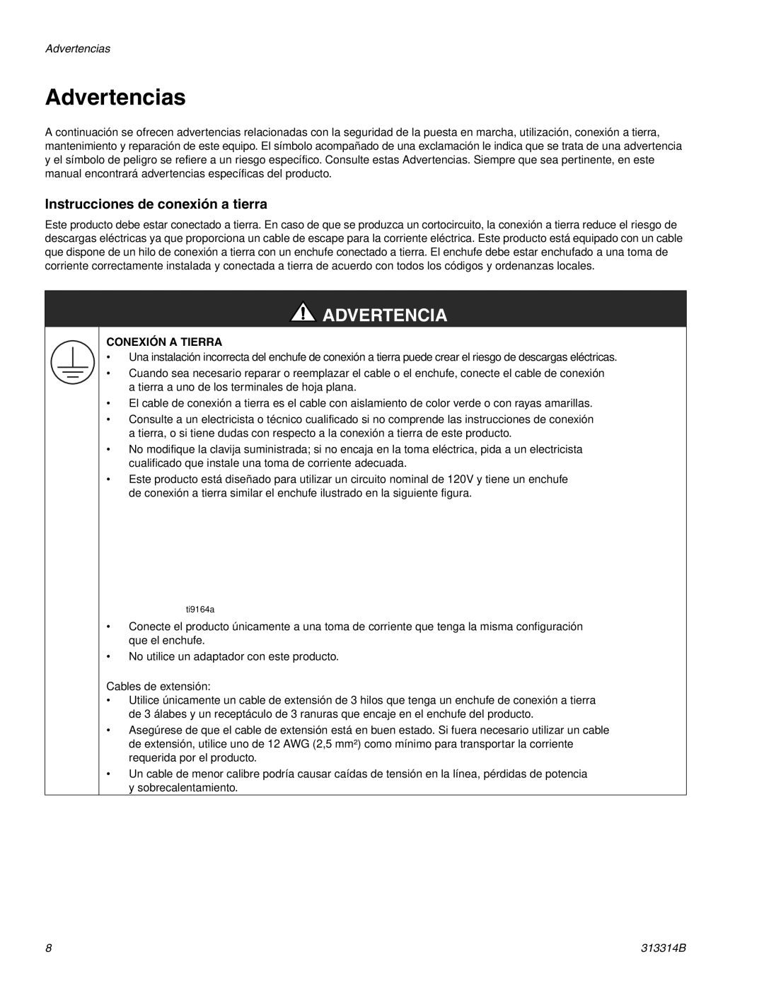 Graco Inc 313314B, 300E important safety instructions Advertencias, Instrucciones de conexión a tierra 